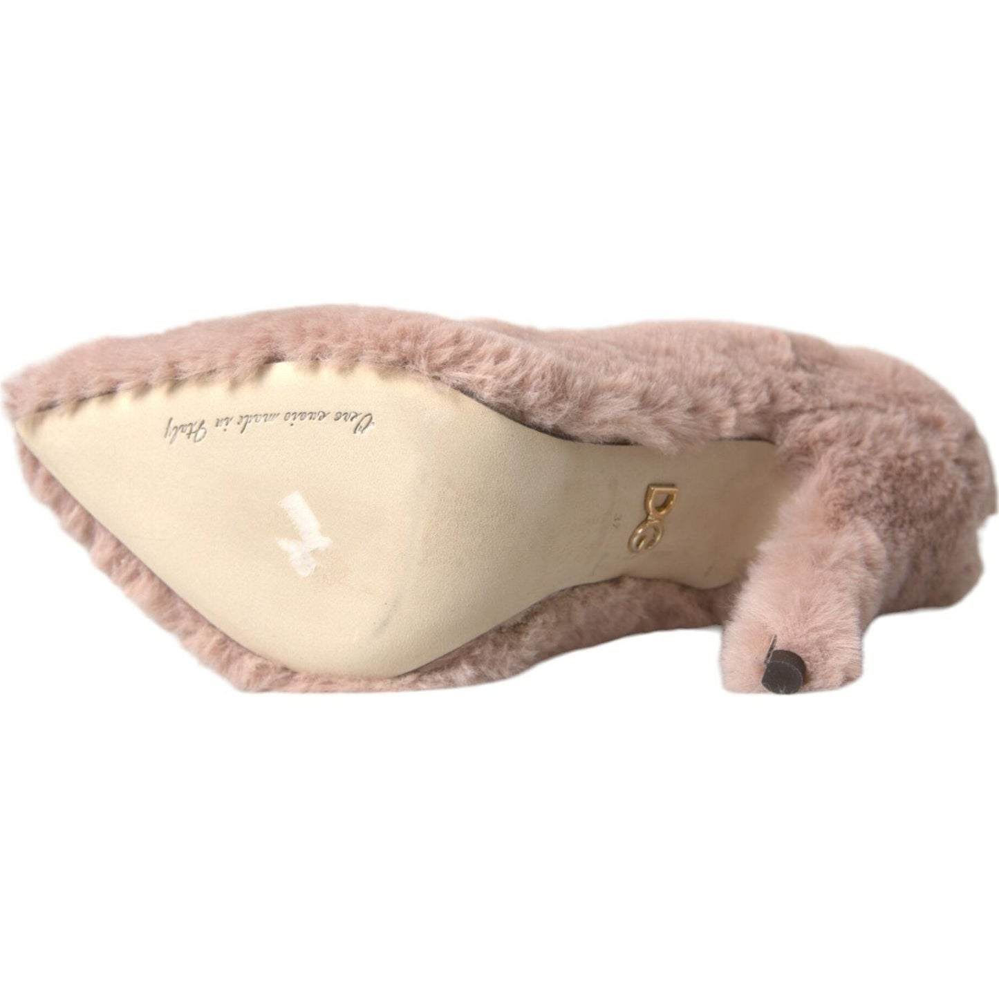 Dolce & Gabbana Light Pink Faux Fur Heels Pumps Shoes Dolce & Gabbana Tan