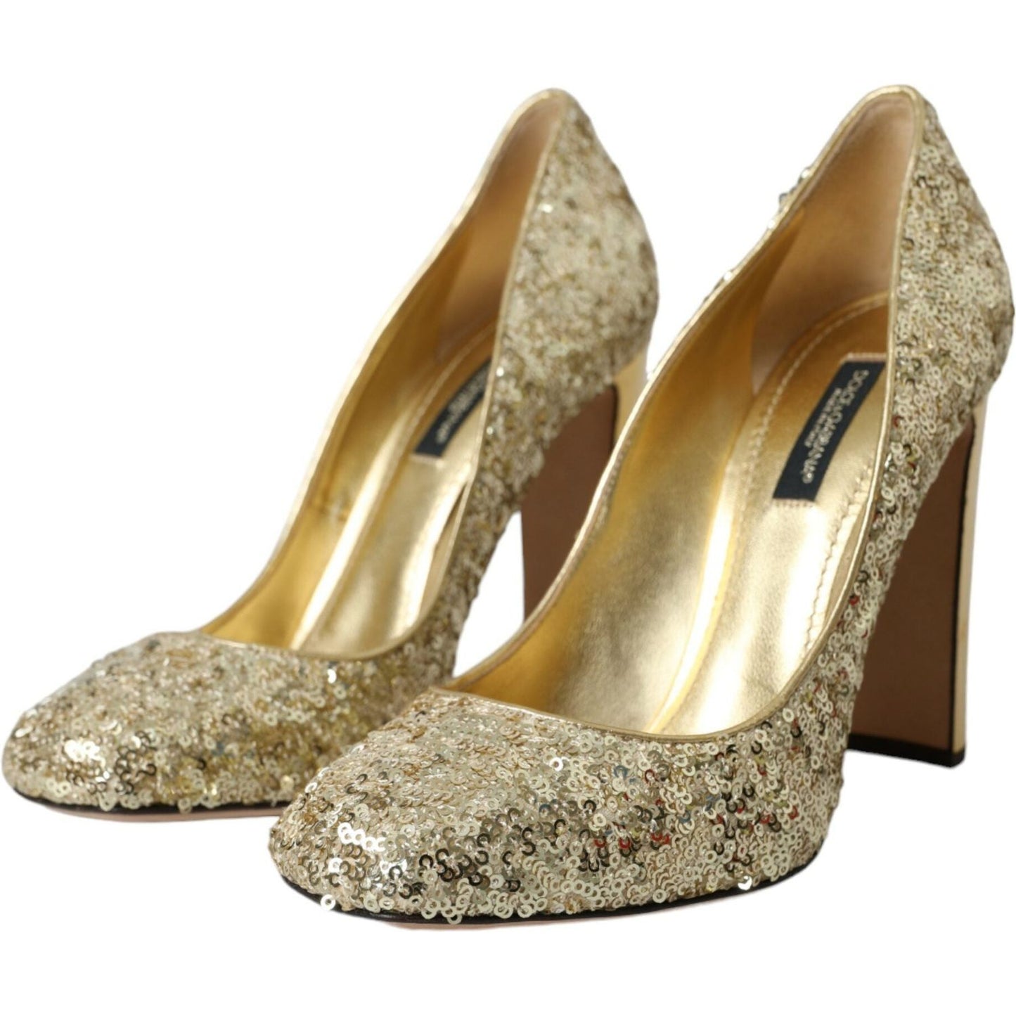 Dolce & Gabbana Gold Sequin Crystal Heels Pumps Shoes Dolce & Gabbana Rosy Brown