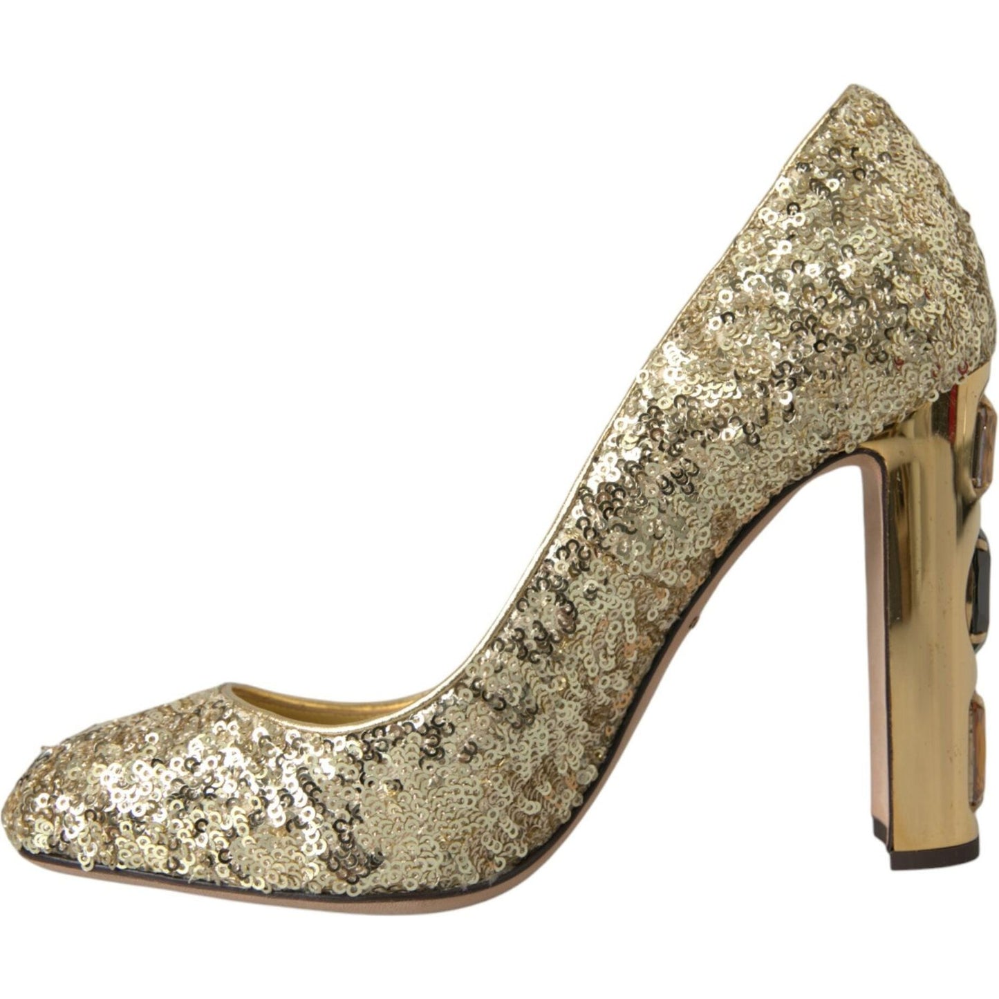 Dolce & Gabbana Gold Sequin Crystal Heels Pumps Shoes Dolce & Gabbana Rosy Brown