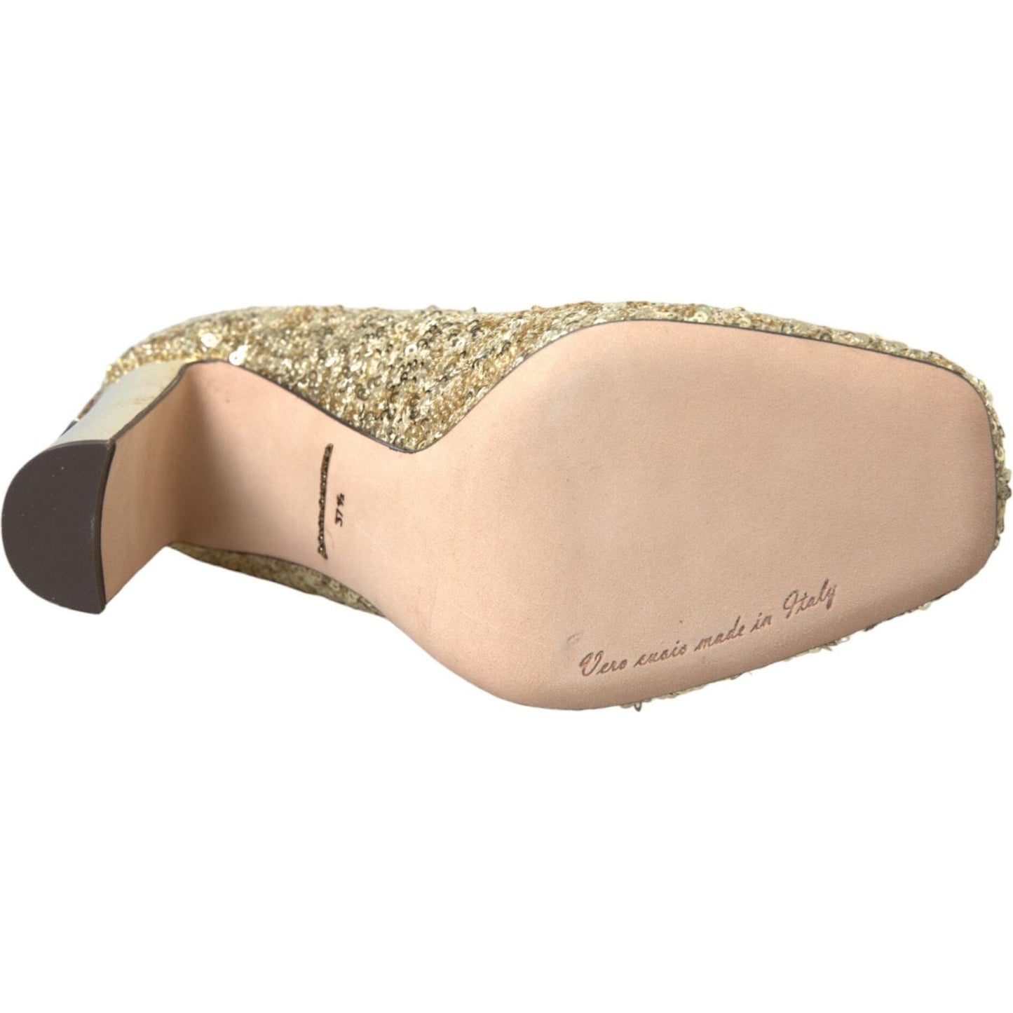 Dolce & Gabbana Gold Sequin Crystal Heels Pumps Shoes Dolce & Gabbana Tan