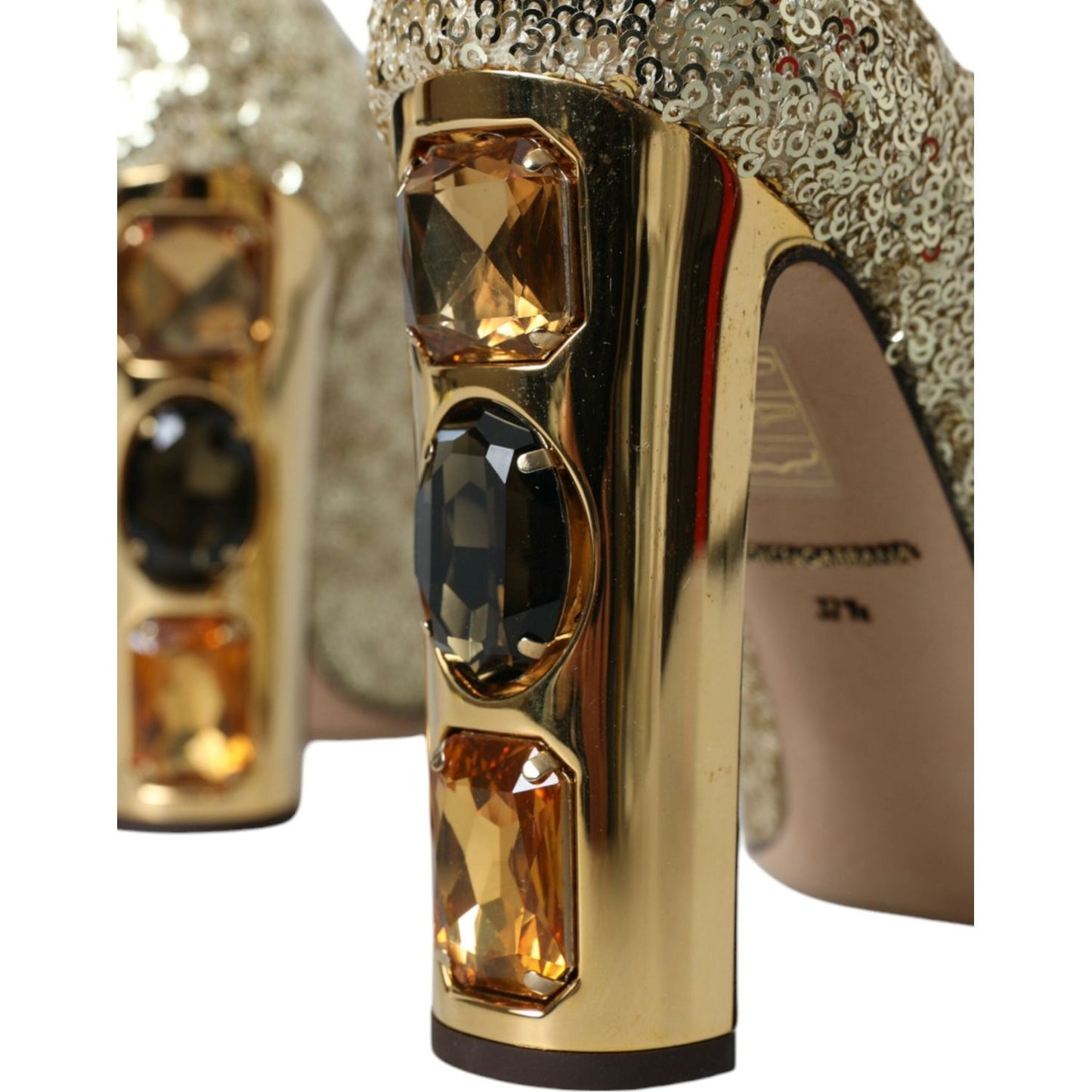 Dolce & Gabbana Gold Sequin Crystal Heels Pumps Shoes Dolce & Gabbana Dim Gray