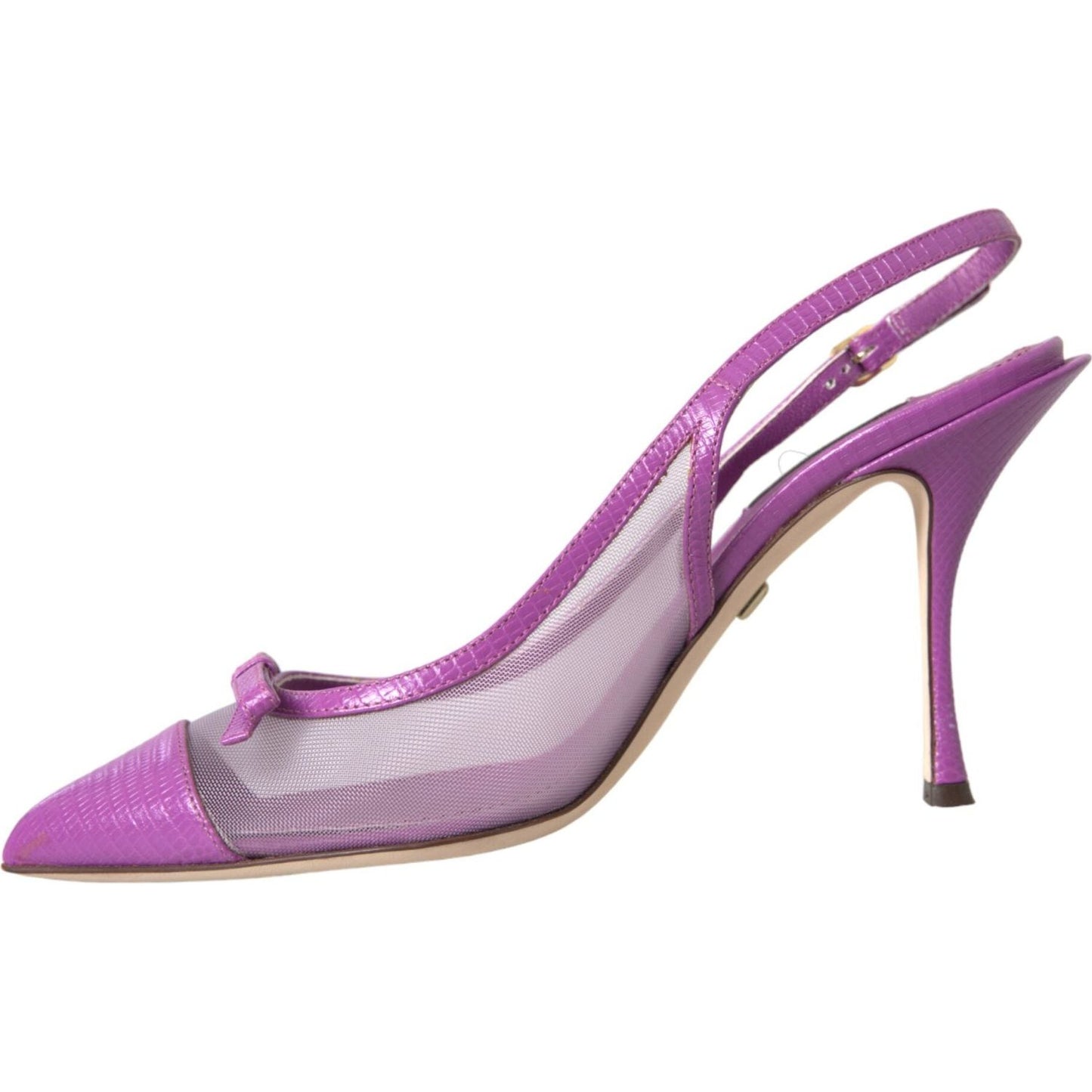 Dolce & Gabbana Purple Leather Mesh High Heels Slingback Shoes Dolce & Gabbana Rosy Brown