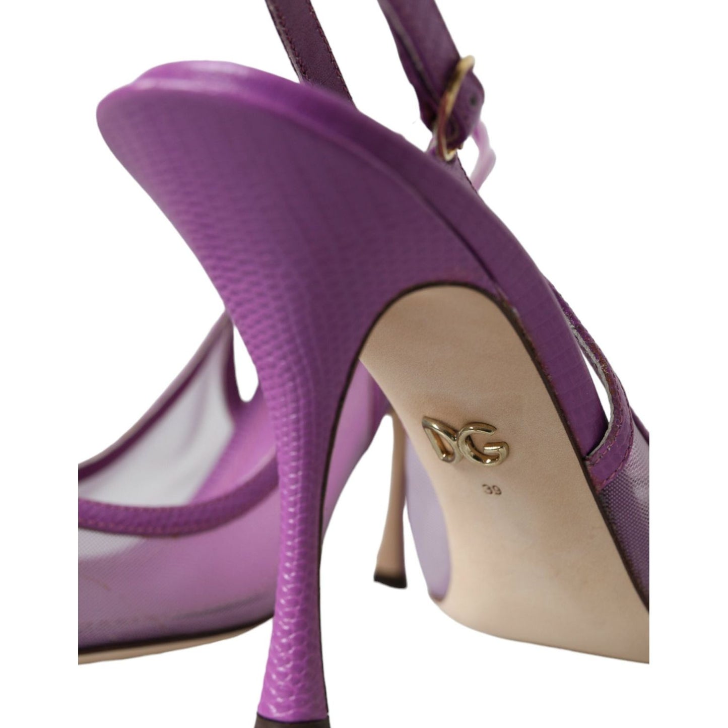 Dolce & Gabbana Purple Leather Mesh High Heels Slingback Shoes Dolce & Gabbana Dim Gray