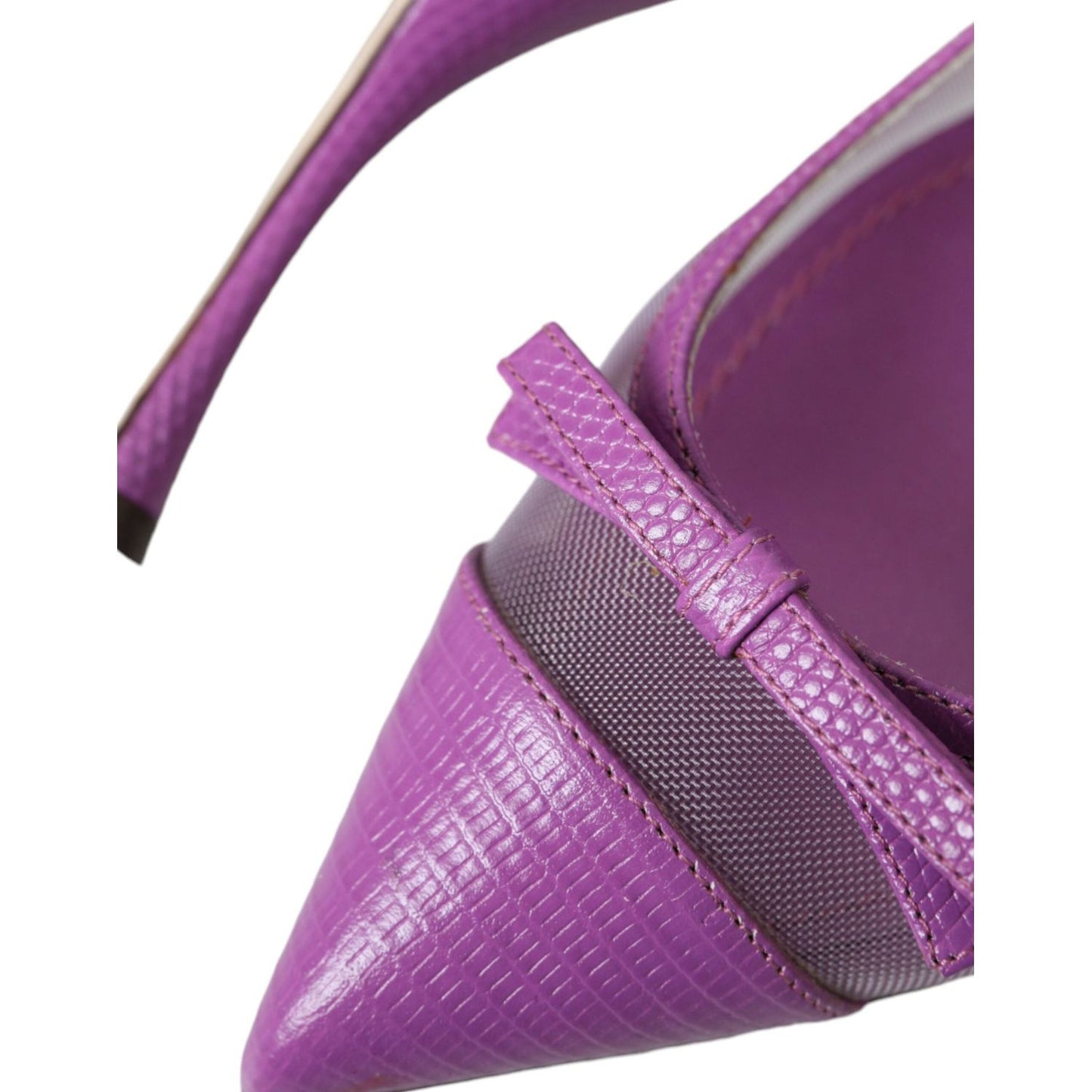 Dolce & Gabbana Purple Leather Mesh High Heels Slingback Shoes Dolce & Gabbana Dim Gray