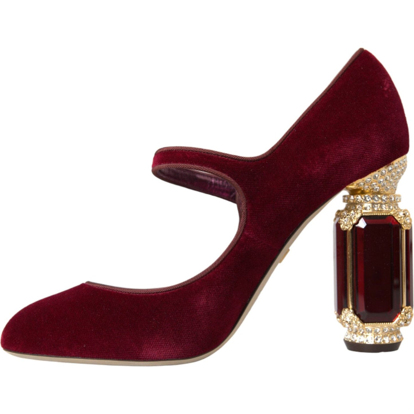 Dolce & Gabbana Red Velvet Gold Crystals Heels Mary Jane Shoes Dolce & Gabbana Black
