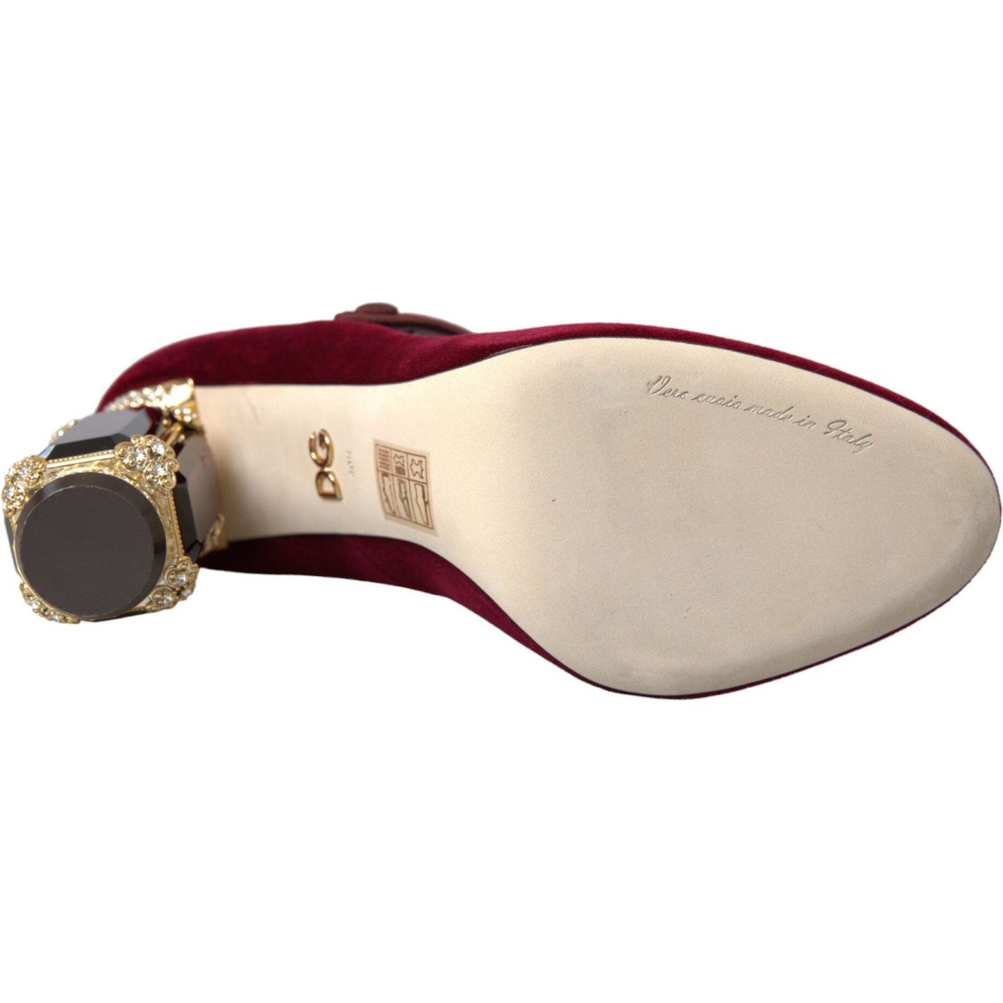 Dolce & Gabbana Red Velvet Gold Crystals Heels Mary Jane Shoes Dolce & Gabbana Gray