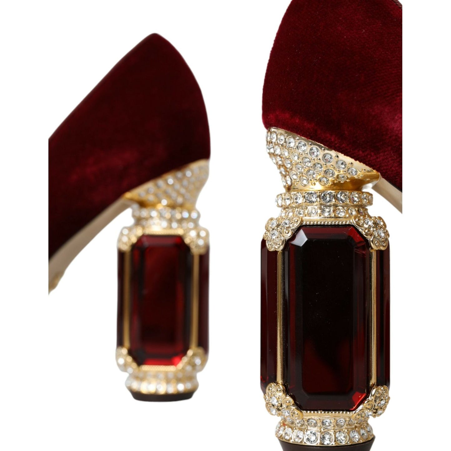 Dolce & Gabbana Red Velvet Gold Crystals Heels Mary Jane Shoes Dolce & Gabbana Tan
