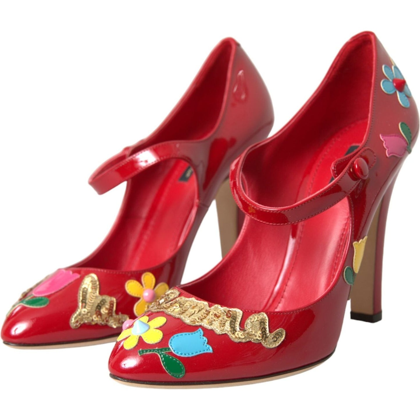 Dolce & Gabbana Red Leather Embellished Mary Jane Pumps Heels Shoes Dolce & Gabbana Brown