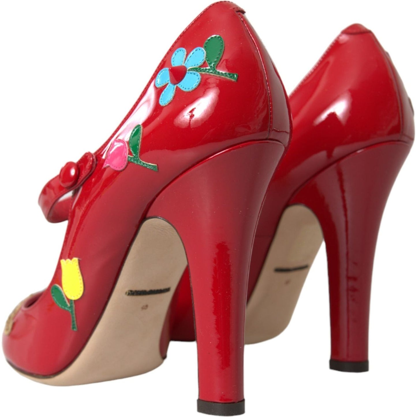 Dolce & Gabbana Red Leather Embellished Mary Jane Pumps Heels Shoes Dolce & Gabbana Brown