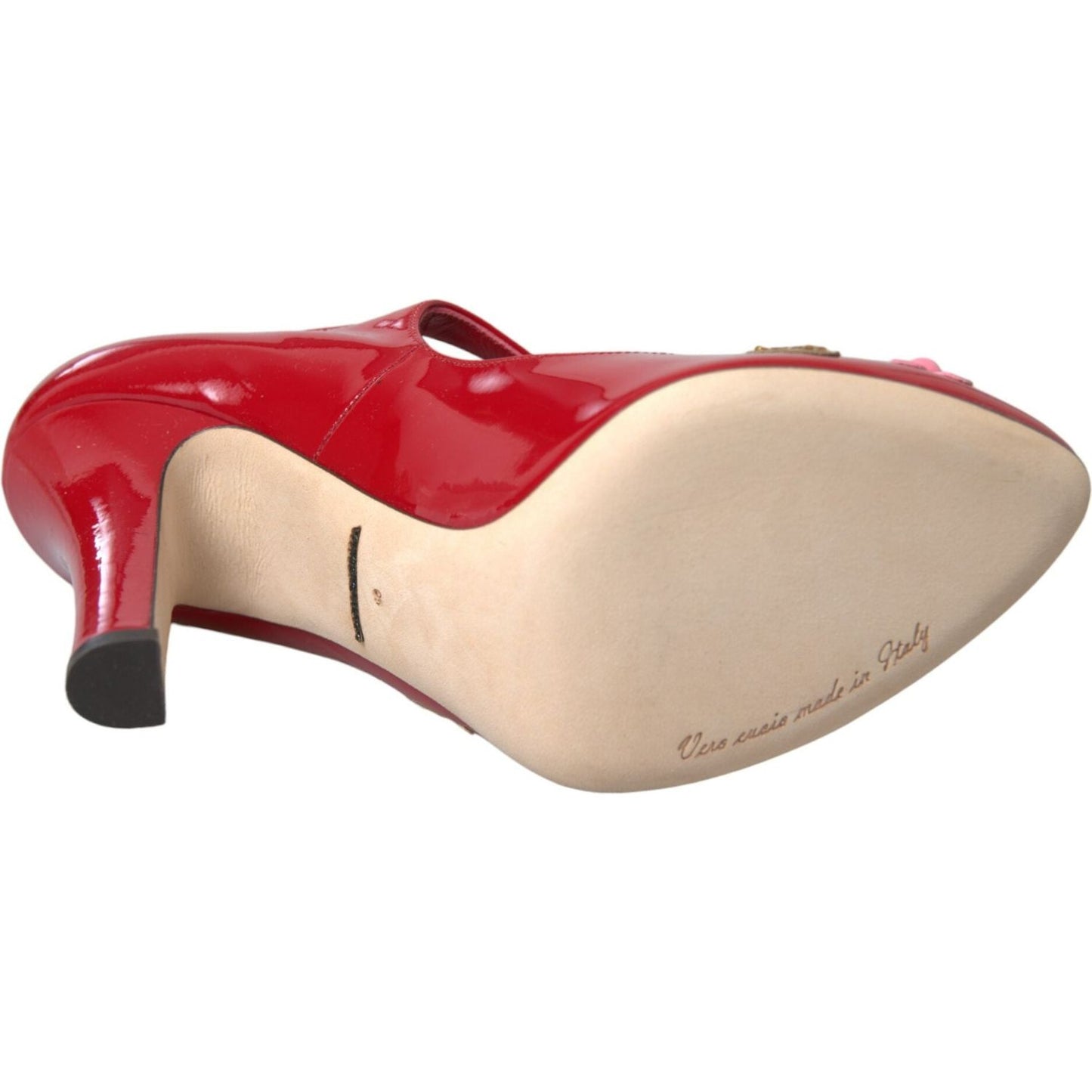 Dolce & Gabbana Red Leather Embellished Mary Jane Pumps Heels Shoes Dolce & Gabbana Tan