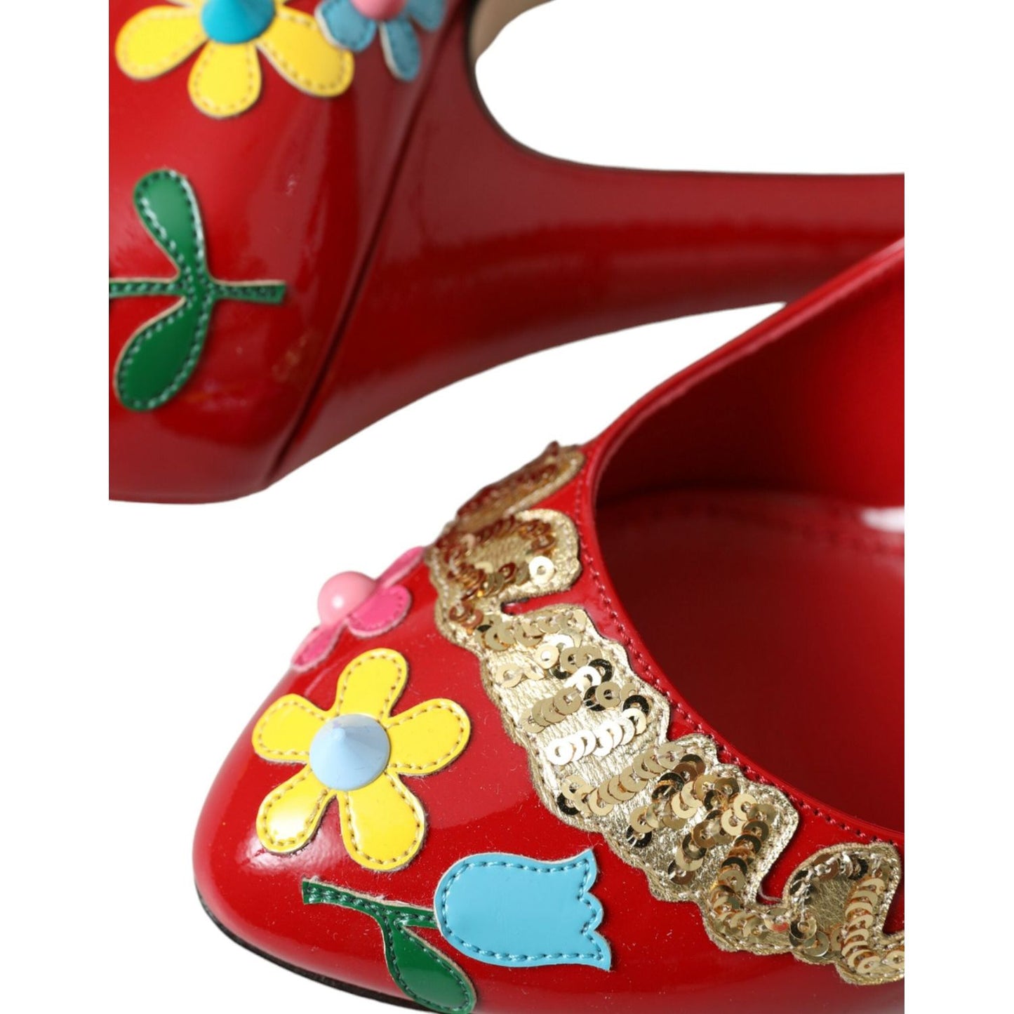Dolce & Gabbana Red Leather Embellished Mary Jane Pumps Heels Shoes Dolce & Gabbana Saddle Brown