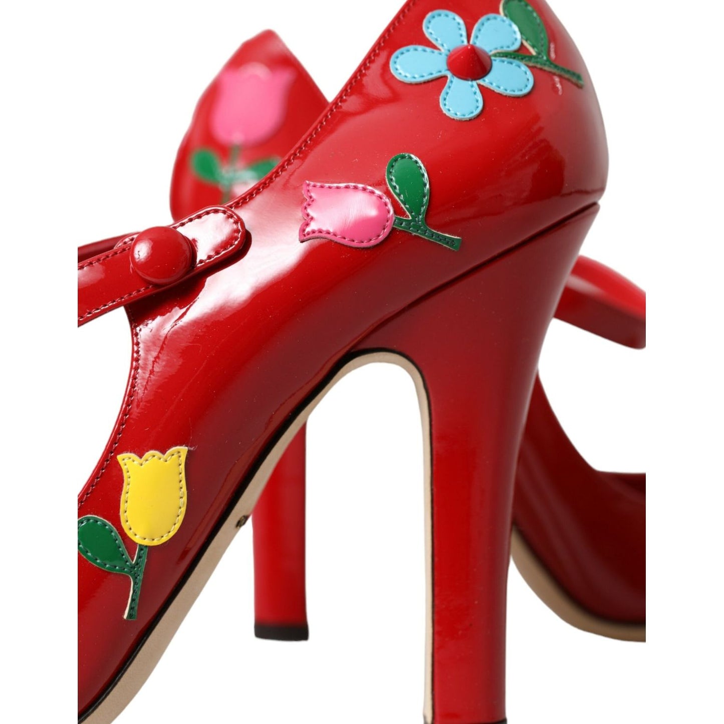 Dolce & Gabbana Red Leather Embellished Mary Jane Pumps Heels Shoes Dolce & Gabbana Brown