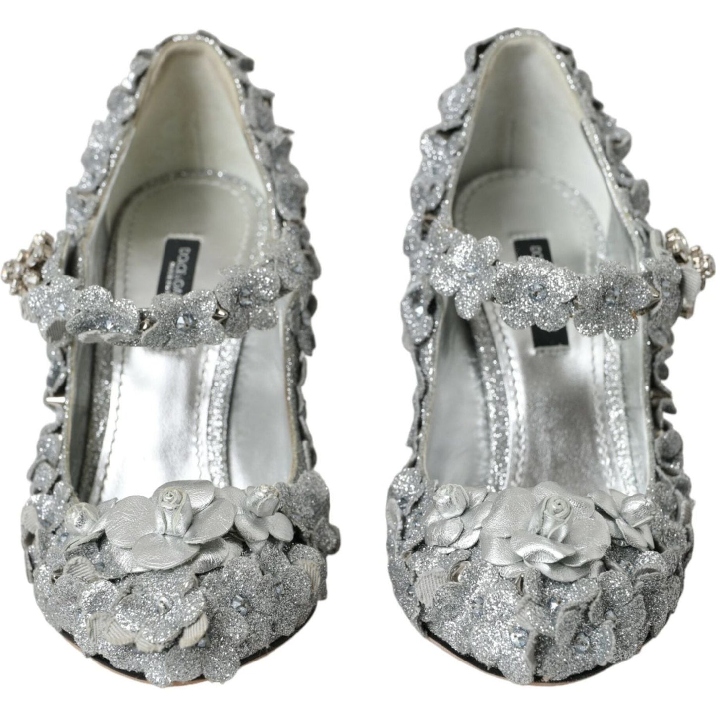 Dolce & Gabbana Silver Floral Crystal Mary Jane Pumps Shoes Dolce & Gabbana Dark Gray