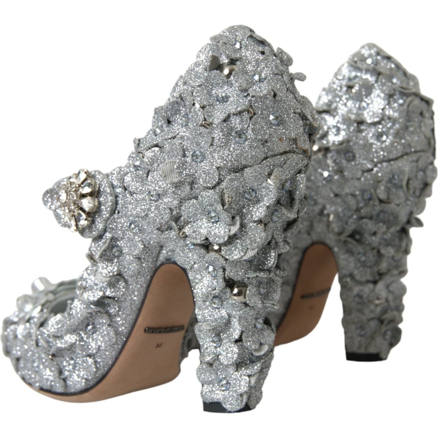 Dolce & Gabbana Silver Floral Crystal Mary Jane Pumps Shoes Dolce & Gabbana Slate Gray