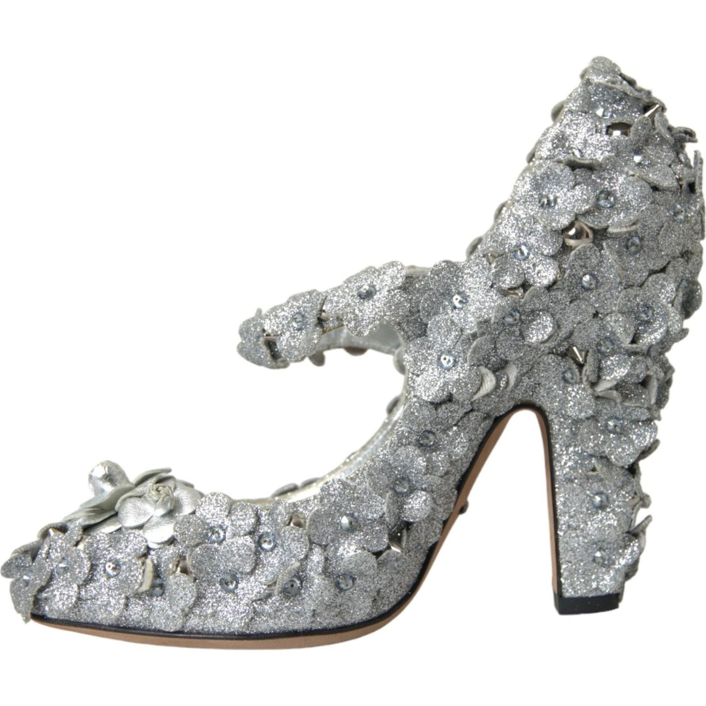 Dolce & Gabbana Silver Floral Crystal Mary Jane Pumps Shoes Dolce & Gabbana Light Slate Gray
