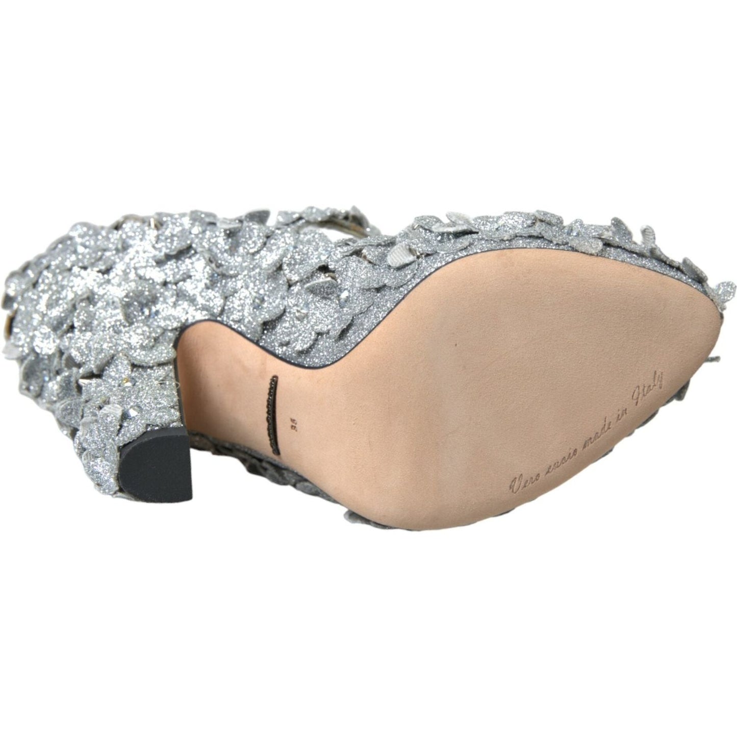 Dolce & Gabbana Silver Floral Crystal Mary Jane Pumps Shoes Dolce & Gabbana Dark Gray