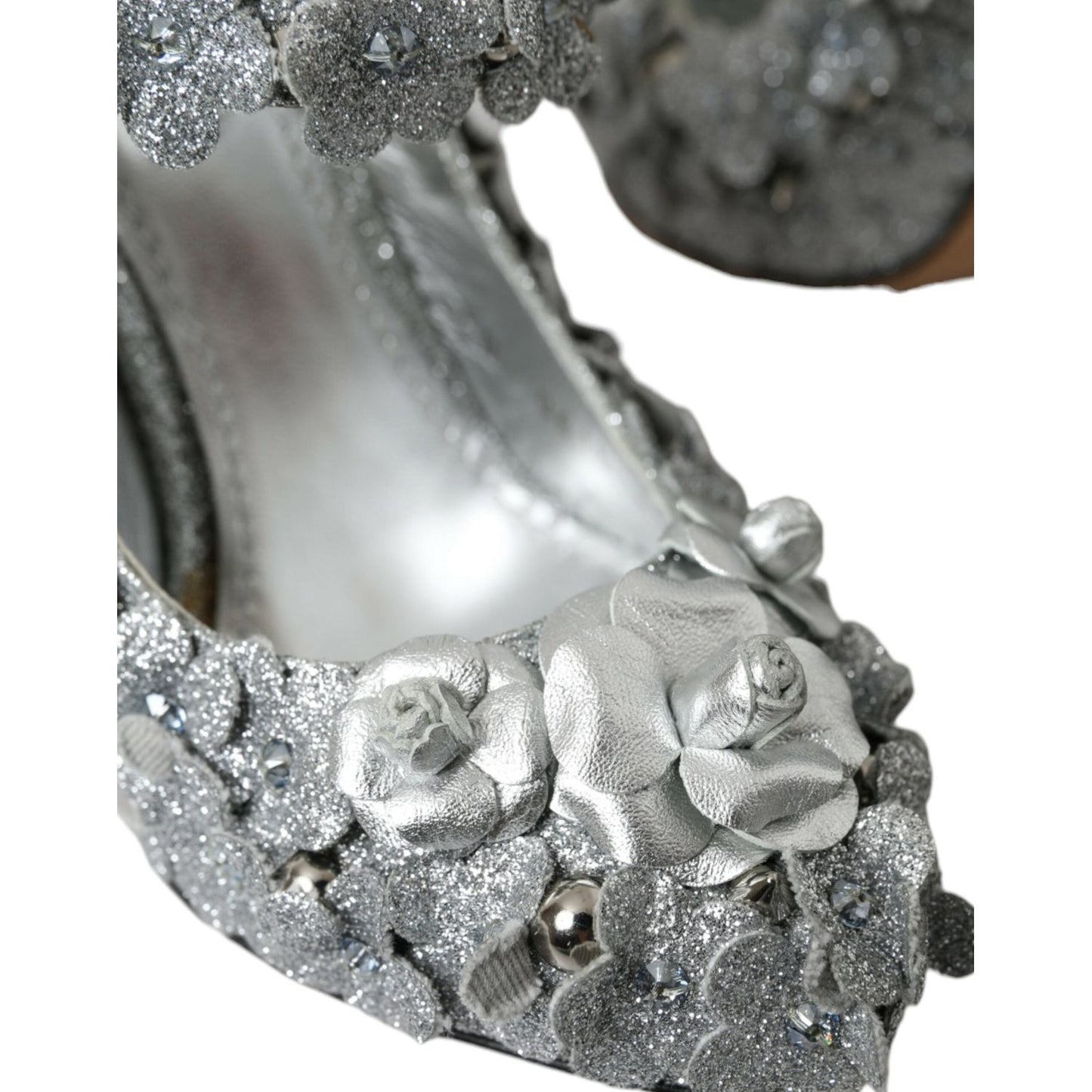 Dolce & Gabbana Silver Floral Crystal Mary Jane Pumps Shoes Dolce & Gabbana Dim Gray
