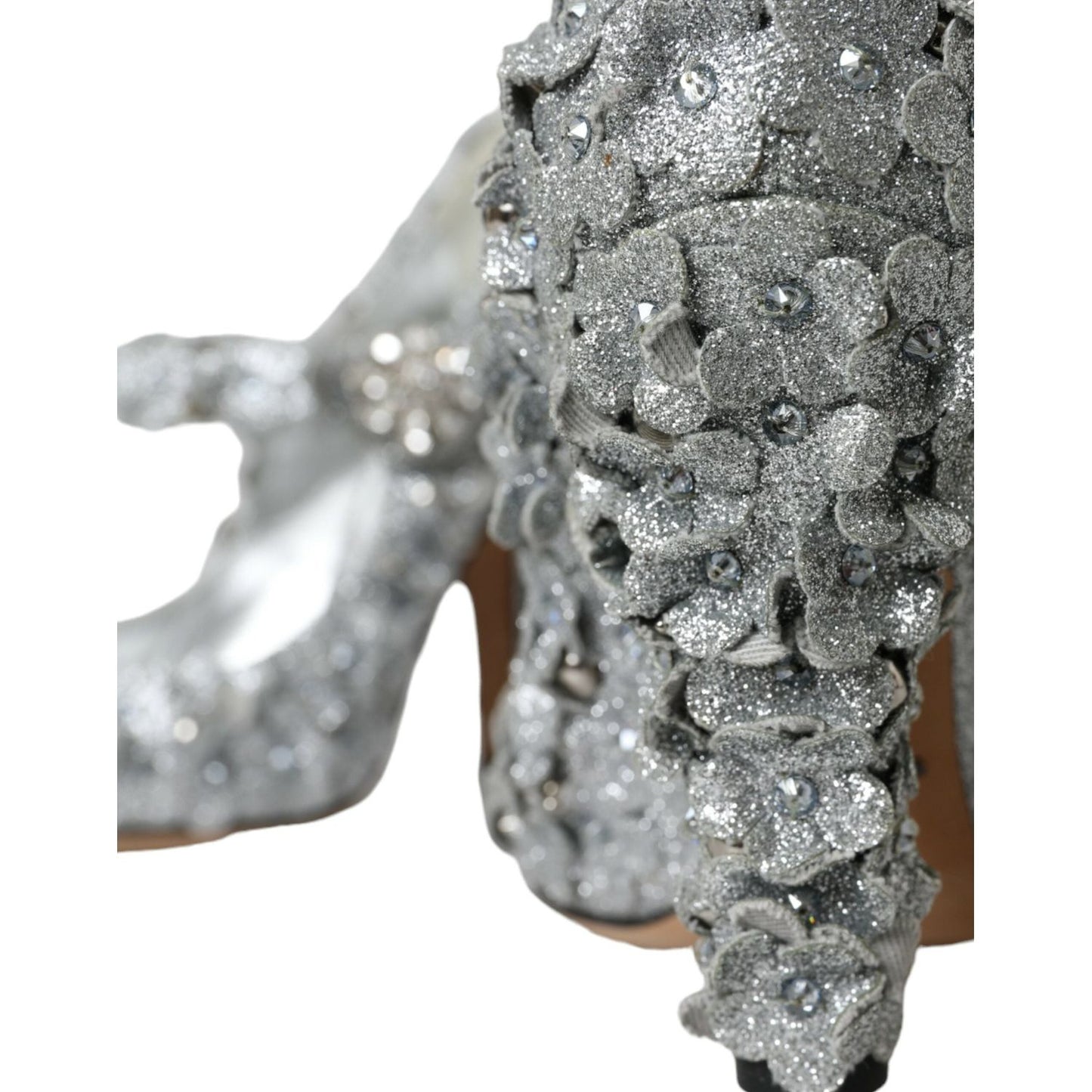 Dolce & Gabbana Silver Floral Crystal Mary Jane Pumps Shoes Dolce & Gabbana Light Slate Gray