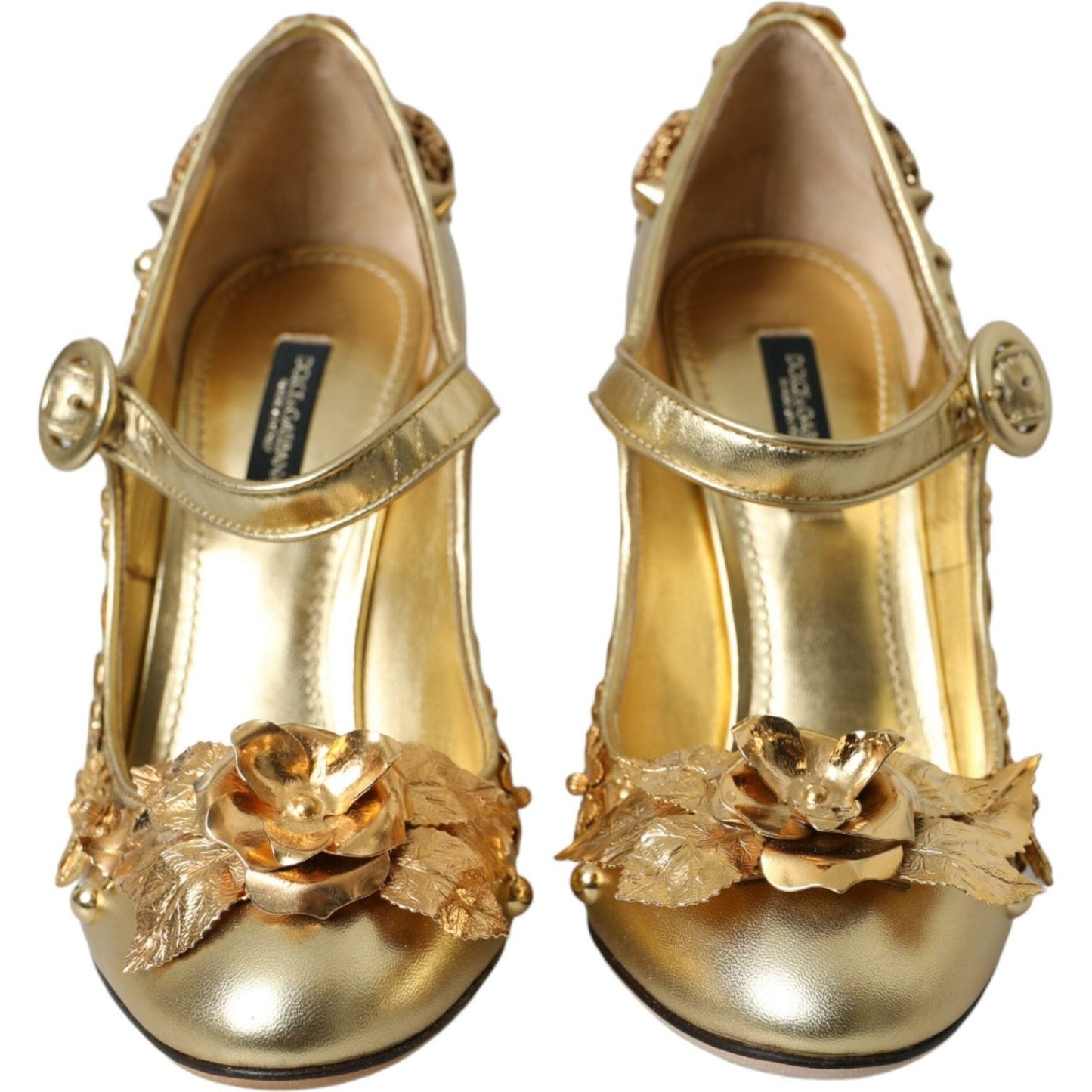 Dolce & Gabbana Gold Leather Crystal Mary Janes Pumps Shoes Dolce & Gabbana Dark Khaki
