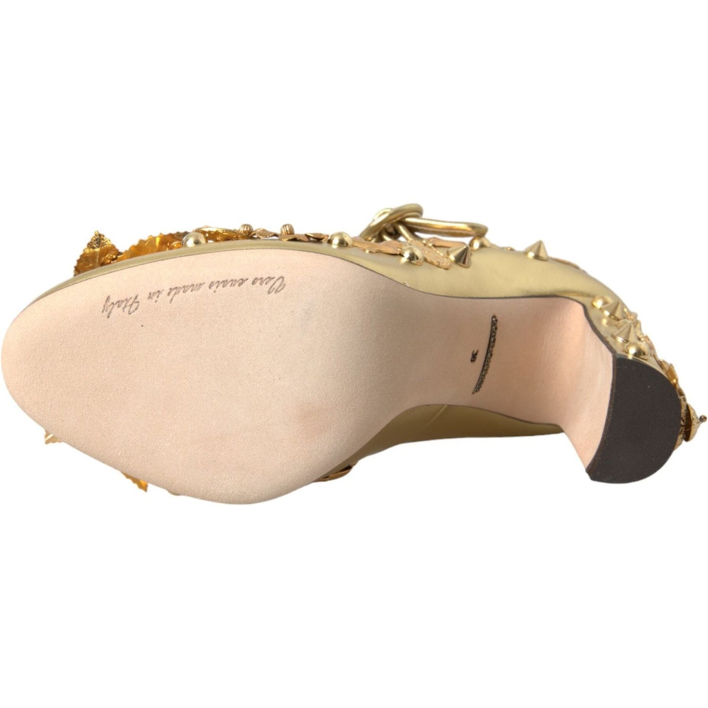Dolce & Gabbana Gold Leather Crystal Mary Janes Pumps Shoes Dolce & Gabbana Wheat