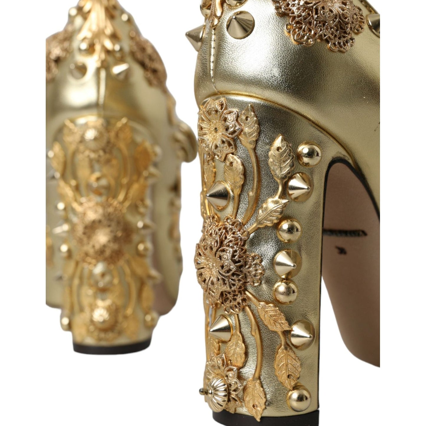 Dolce & Gabbana Gold Leather Crystal Mary Janes Pumps Shoes Dolce & Gabbana Dim Gray