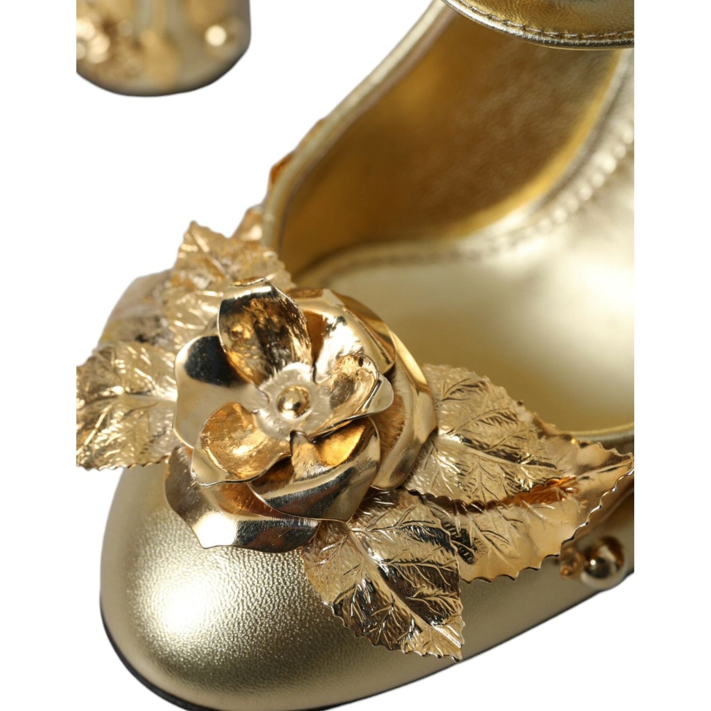 Dolce & Gabbana Gold Leather Crystal Mary Janes Pumps Shoes Dolce & Gabbana Sienna