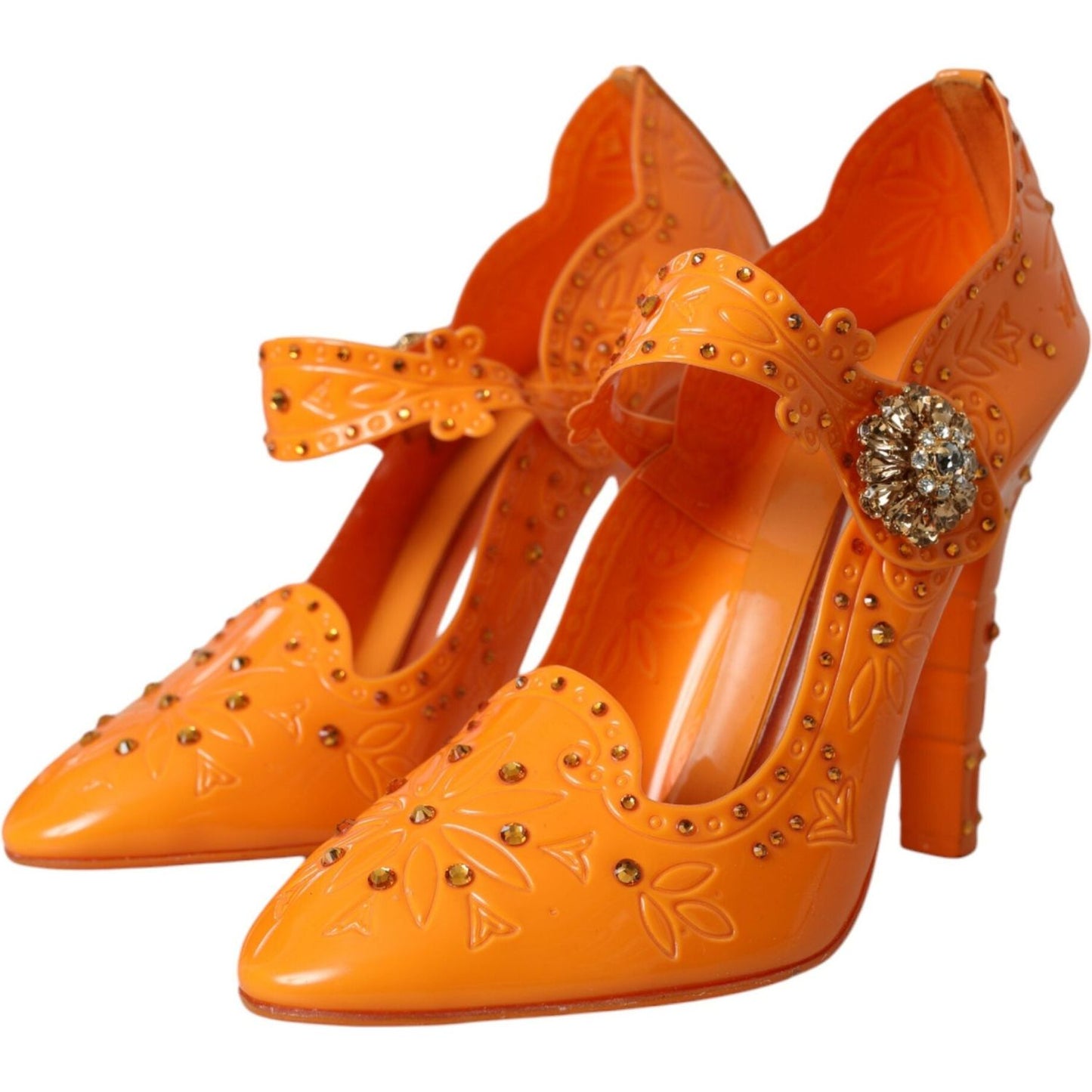 Dolce & Gabbana Orange CINDERELLA Floral Crystal Pumps Shoes Dolce & Gabbana Chocolate