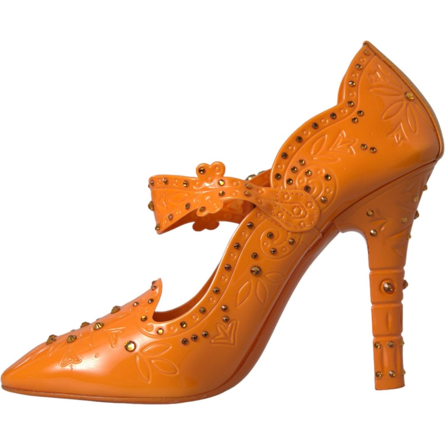 Dolce & Gabbana Orange CINDERELLA Floral Crystal Pumps Shoes Dolce & Gabbana Chocolate