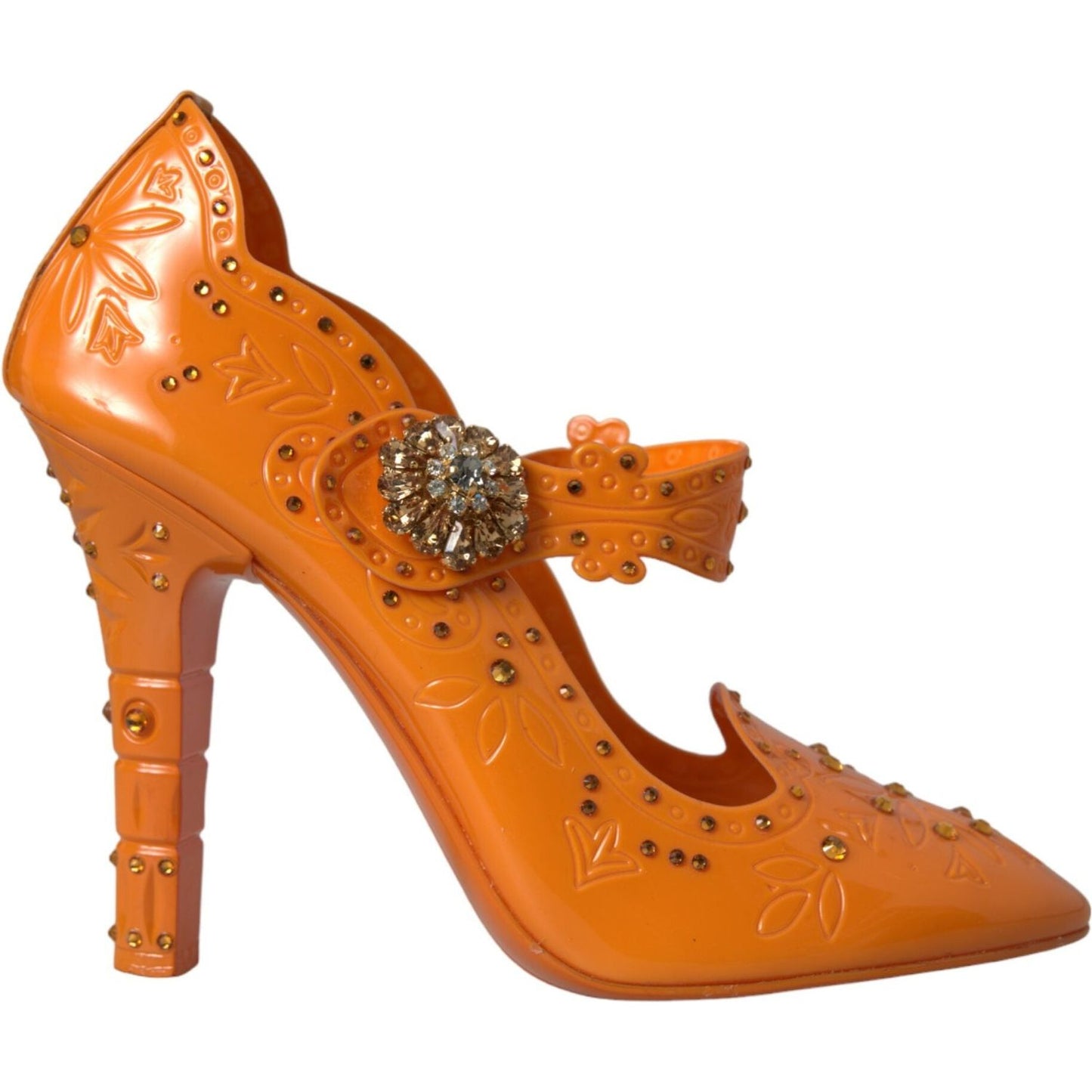 Dolce & Gabbana Orange CINDERELLA Floral Crystal Pumps Shoes Dolce & Gabbana Chocolate