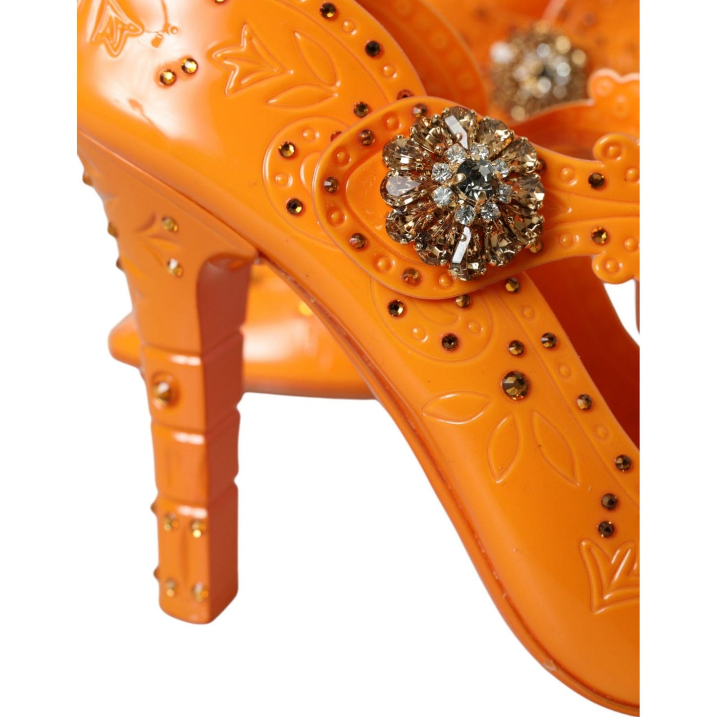 Dolce & Gabbana Orange CINDERELLA Floral Crystal Pumps Shoes Dolce & Gabbana Chocolate