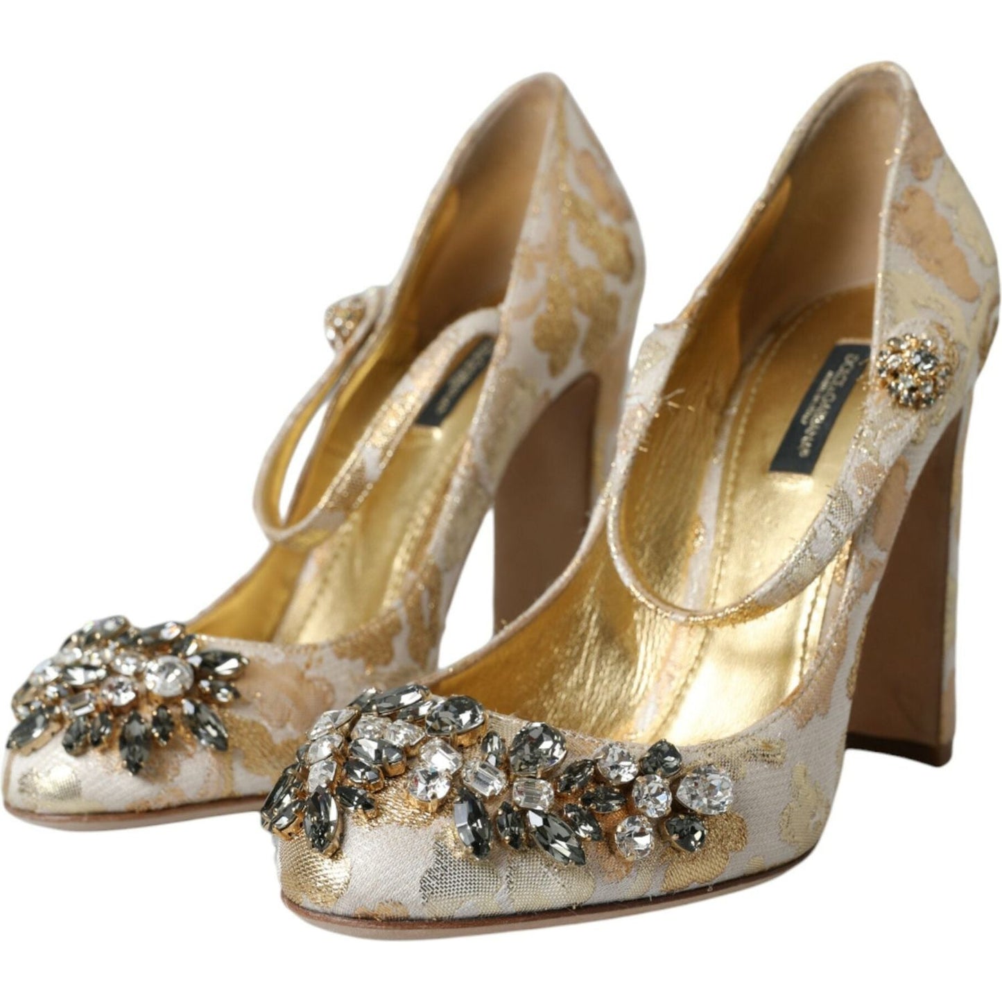 Dolce & Gabbana Gold Jacquard Crystal Mary Janes Pumps Shoes Dolce & Gabbana Rosy Brown
