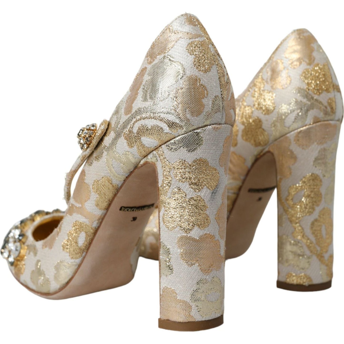 Dolce & Gabbana Gold Jacquard Crystal Mary Janes Pumps Shoes Dolce & Gabbana Rosy Brown