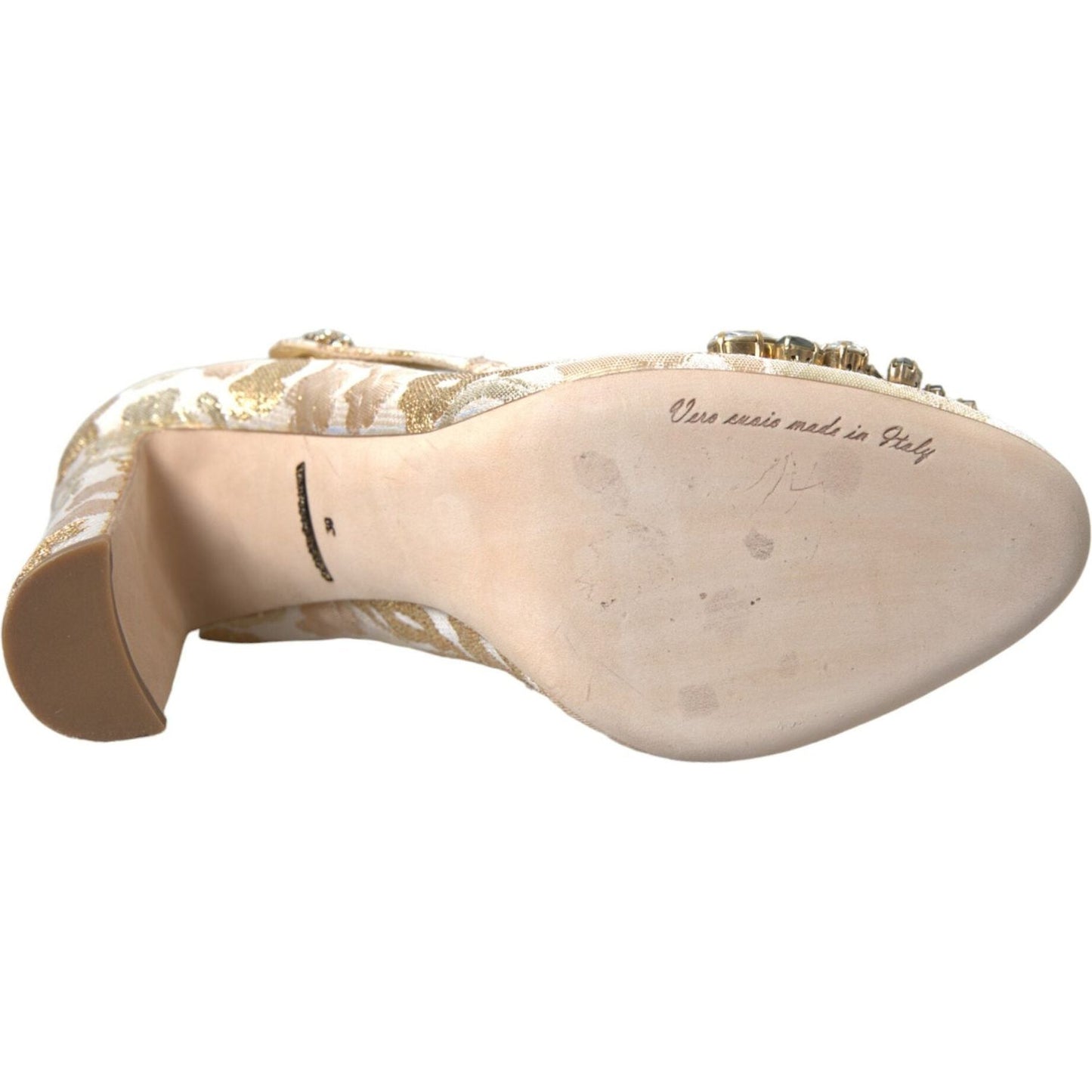 Dolce & Gabbana Gold Jacquard Crystal Mary Janes Pumps Shoes Dolce & Gabbana Gray