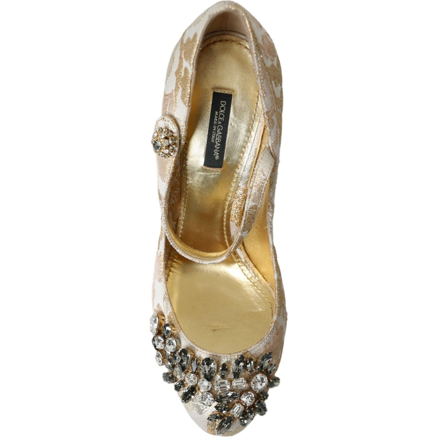 Dolce & Gabbana Gold Jacquard Crystal Mary Janes Pumps Shoes Dolce & Gabbana Rosy Brown