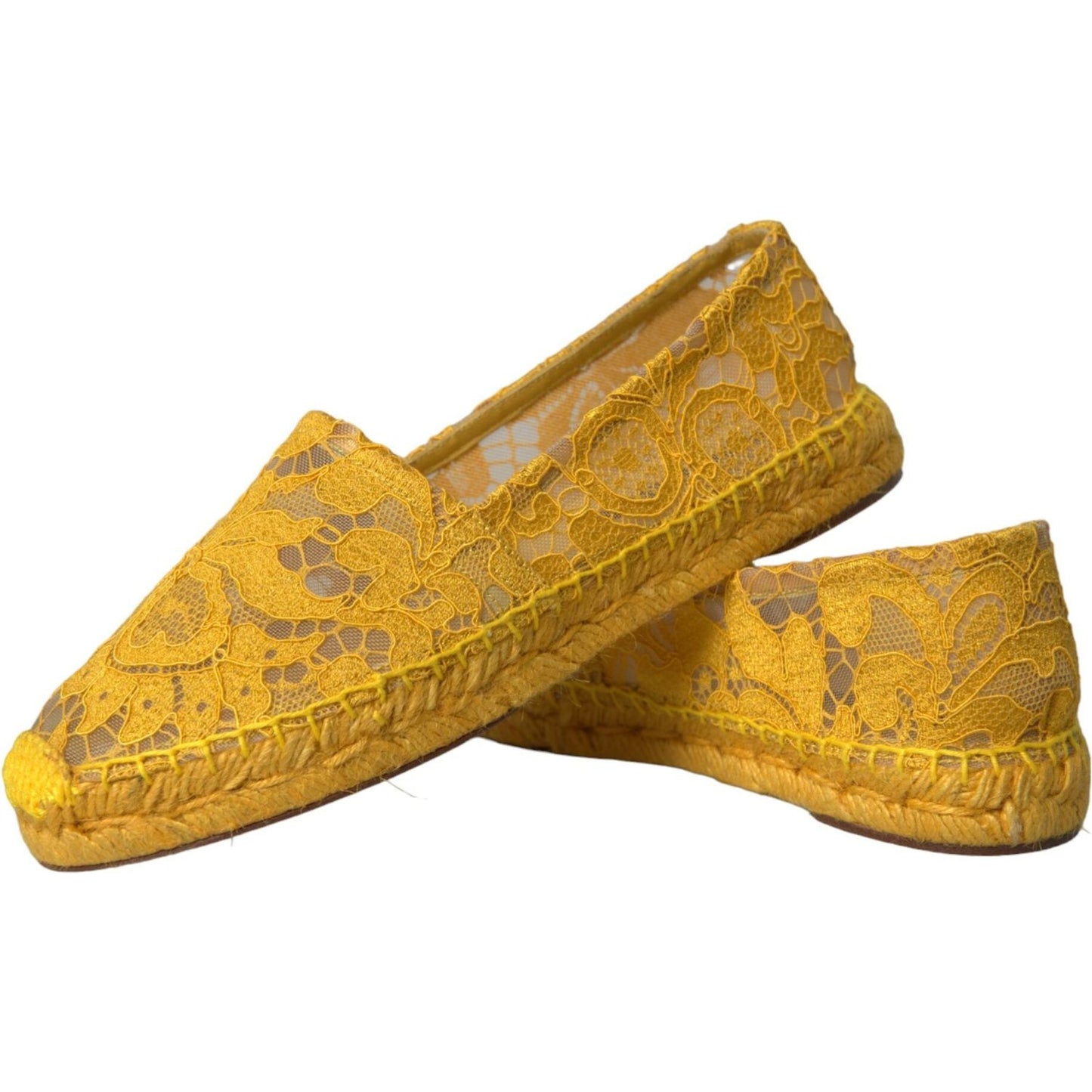 Dolce & Gabbana Yellow Taormina Lace Espadrille Loafers Flats Shoes Dolce & Gabbana Dark Goldenrod