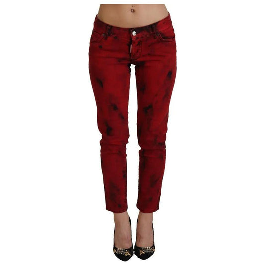 Dsquared² Red Low Waist Cotton Stretch Skinny Pants