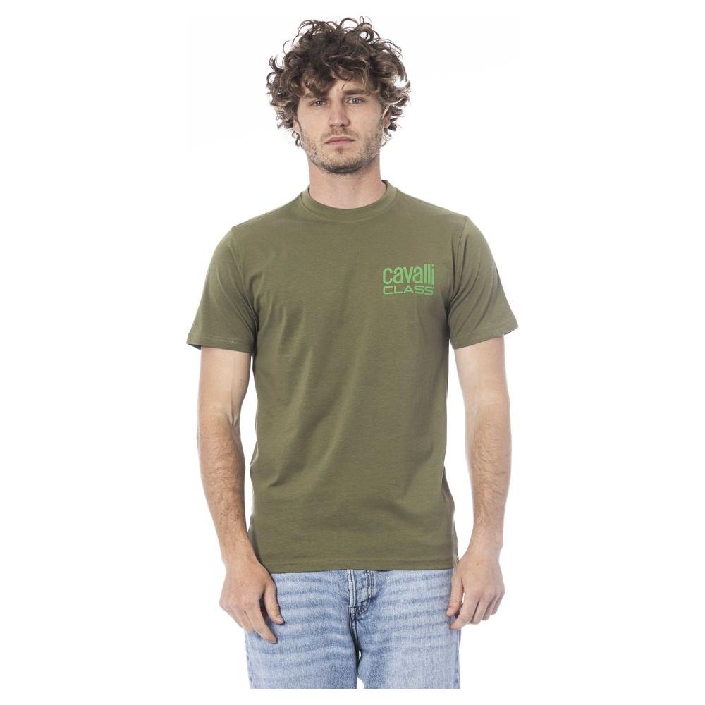 Cavalli Class Green Cotton Men T-Shirt Cavalli Class Dim Gray