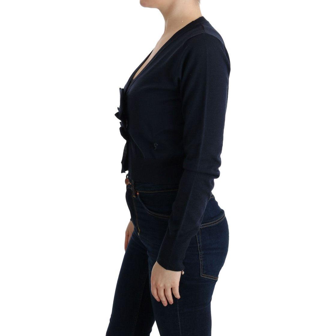 MARGHI LO' Elegant Blue Wool Cardigan Sweater MARGHI LO' Black