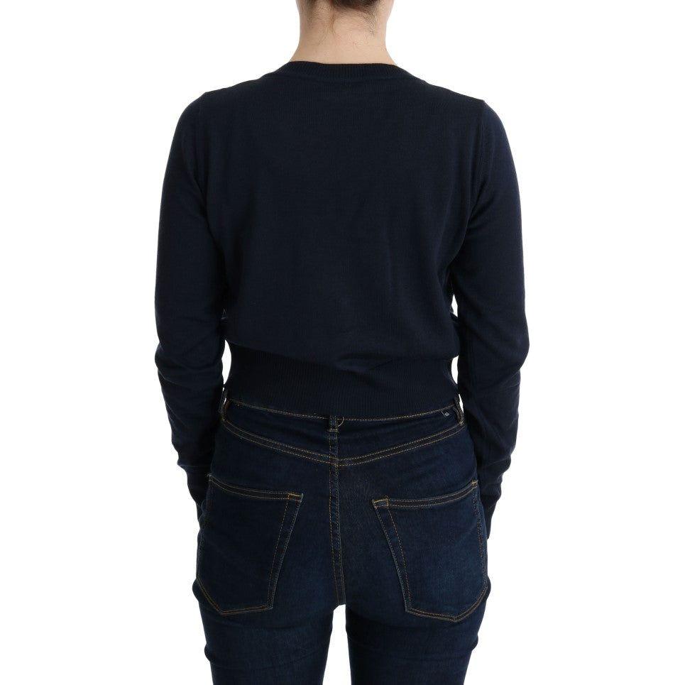 MARGHI LO' Elegant Blue Wool Cardigan Sweater MARGHI LO' Black