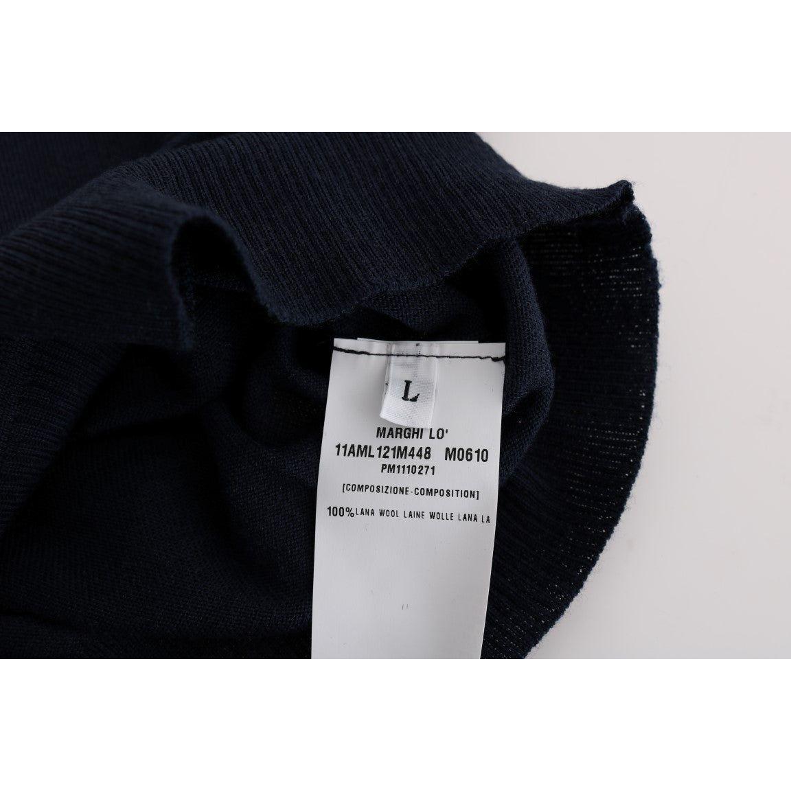 MARGHI LO' Elegant Blue Wool Cardigan Sweater MARGHI LO' Black