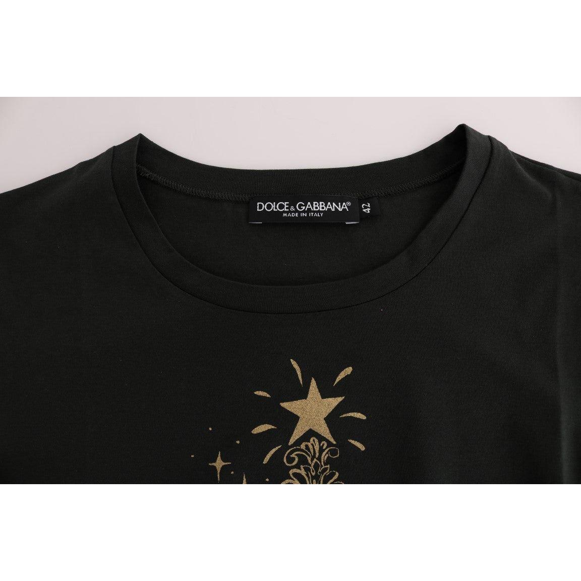 Dolce & Gabbana Emerald Green Cotton Tee with 2017 Print Dolce & Gabbana Black