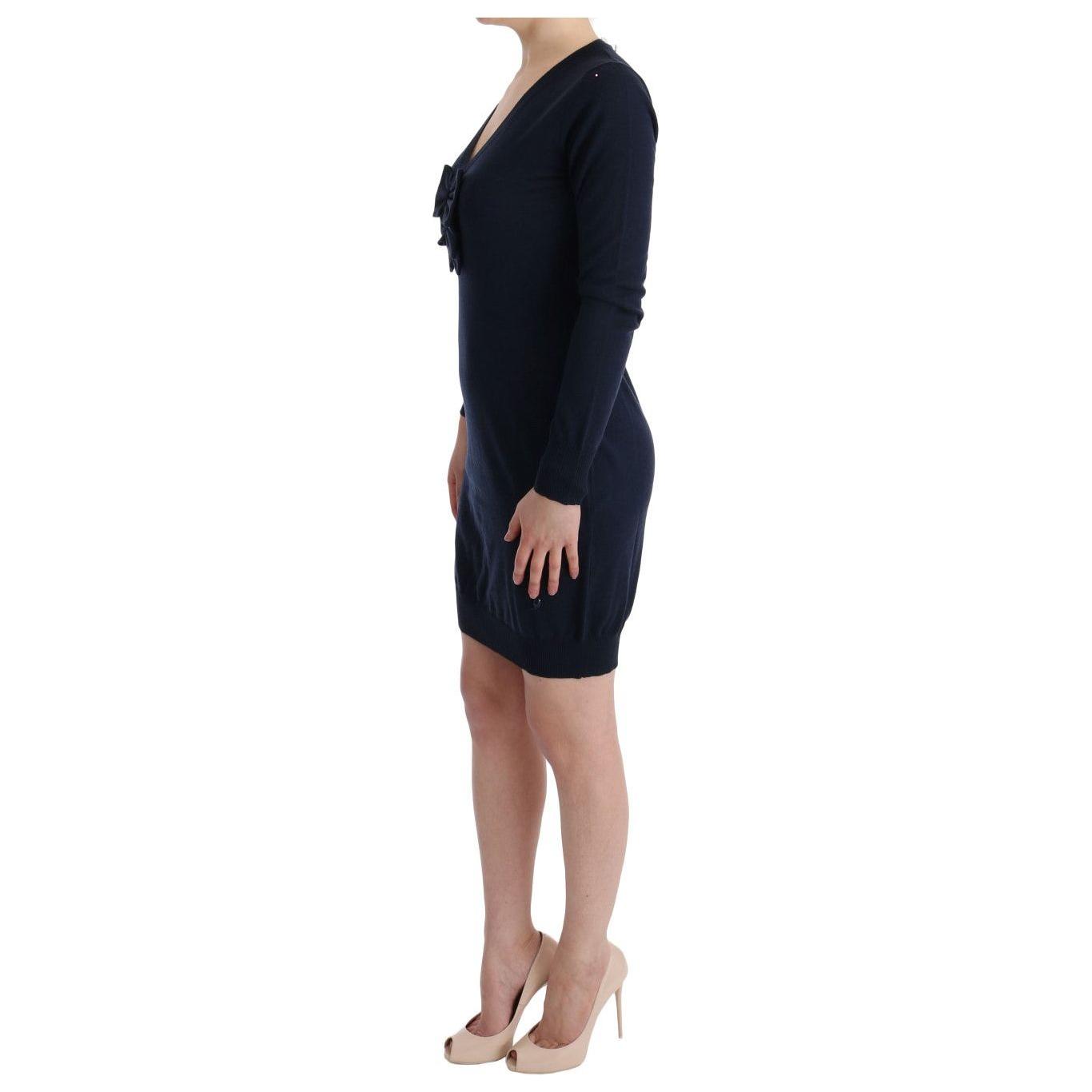 MARGHI LO' Elegant Over Knee Blue Wool Dress MARGHI LO' Black