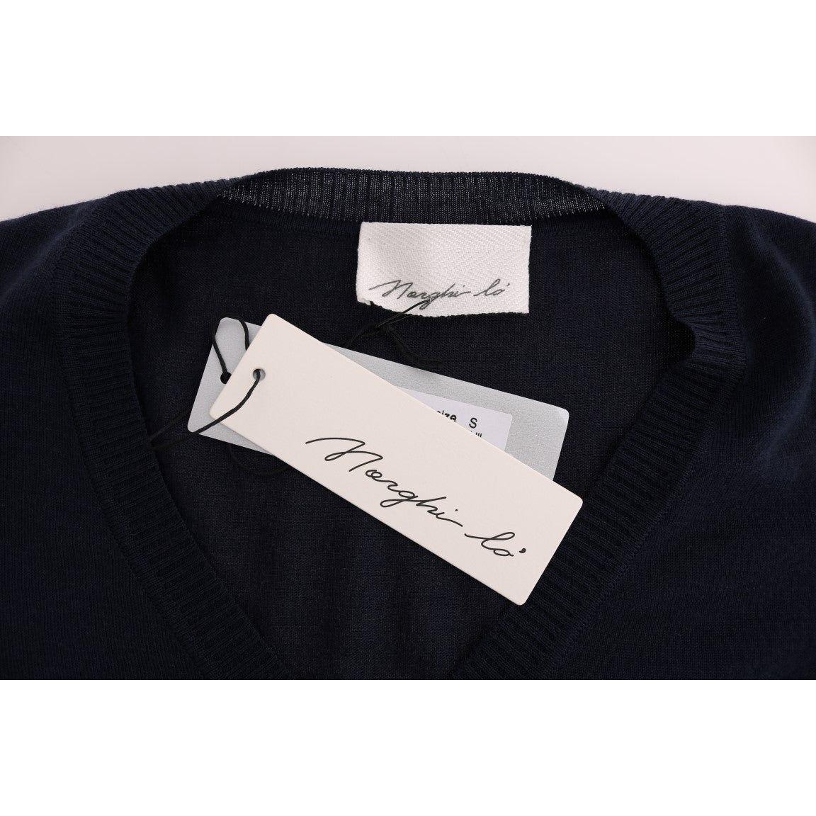 MARGHI LO' Elegant Over Knee Blue Wool Dress MARGHI LO' Black