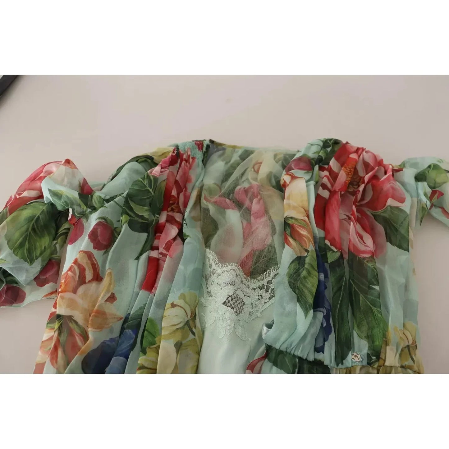 Dolce & Gabbana Green Floral Long Sleeve V-neck Midi Dress Dolce & Gabbana Dark Gray