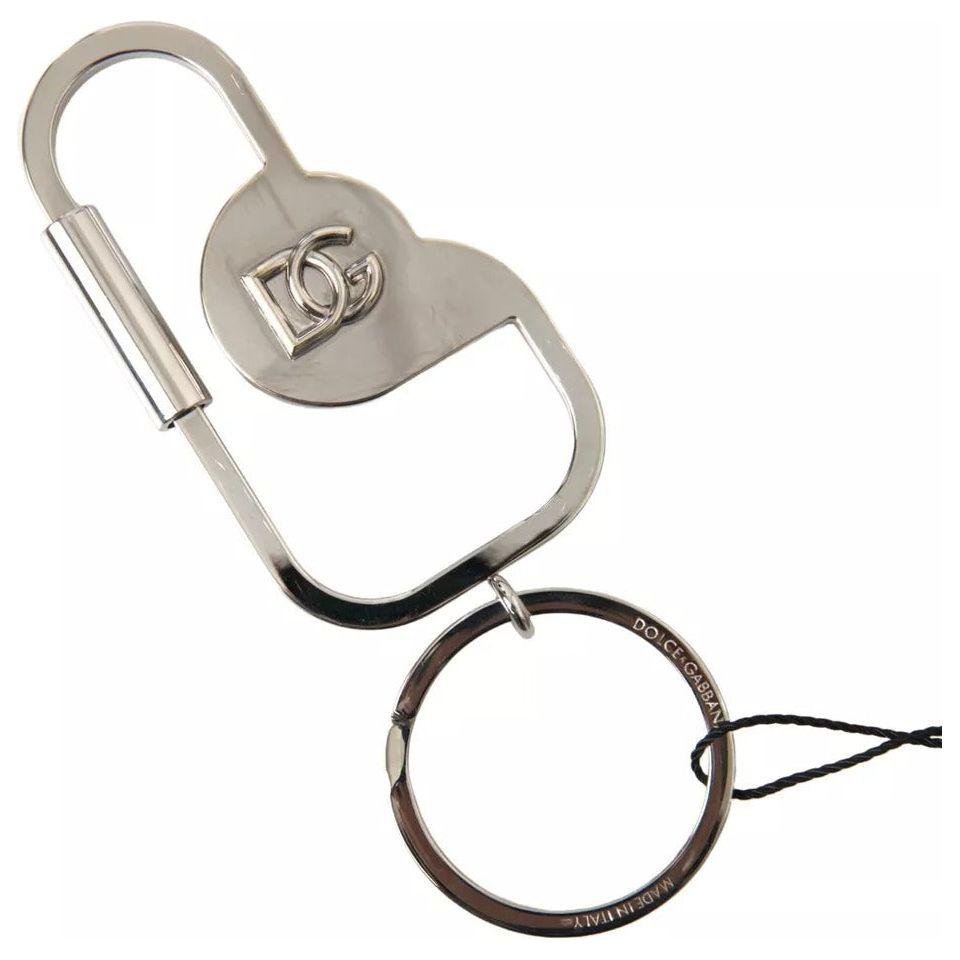 Dolce & Gabbana Silver Tone Brass Metal DG Logo Engraved Keyring Keychain Dolce & Gabbana Gray
