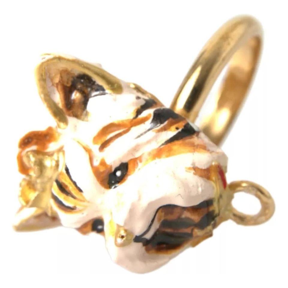 Dolce & Gabbana Gold Brass Resin Beige Dog Pet Accessory Ring FASHION ACCESSORIES Dolce & Gabbana Tan