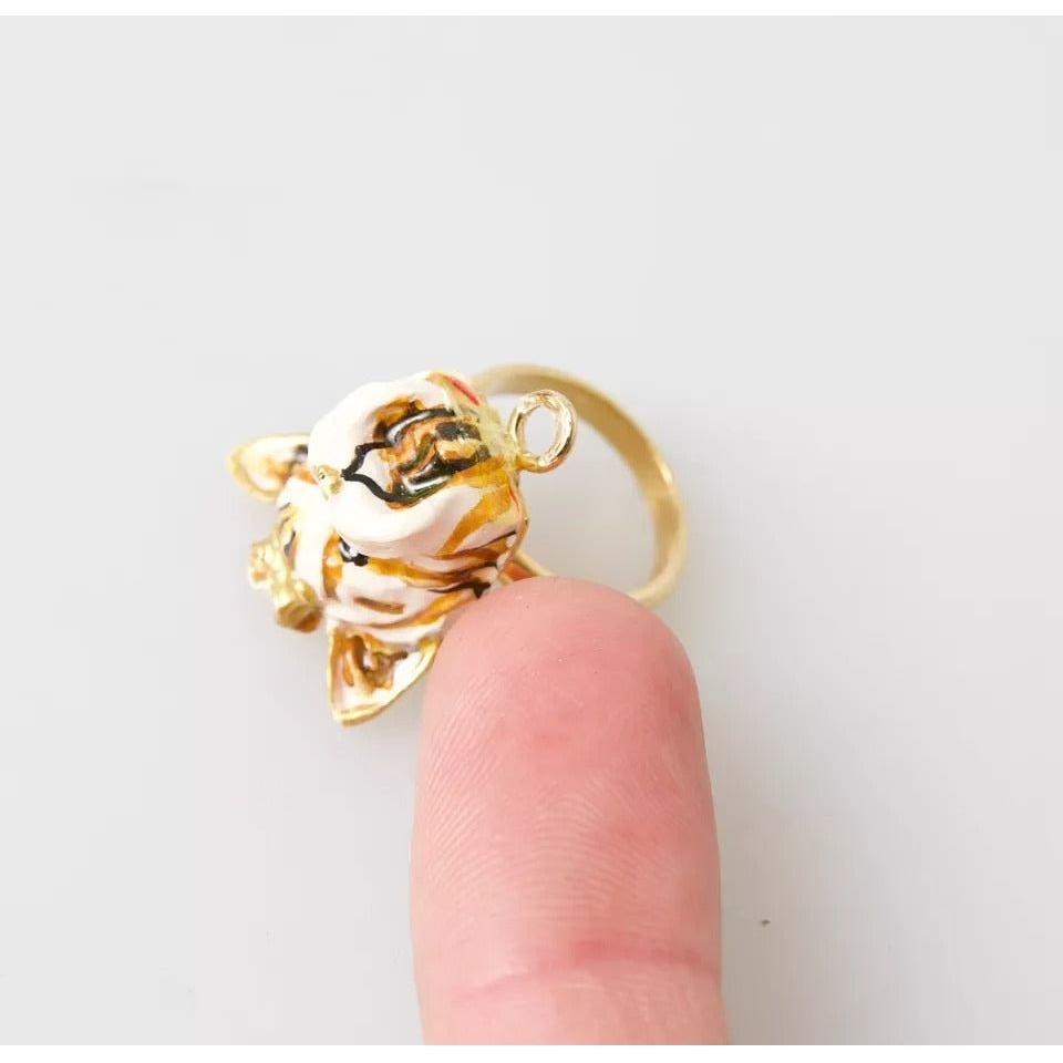Dolce & Gabbana Gold Brass Resin Beige Dog Pet Accessory Ring FASHION ACCESSORIES Dolce & Gabbana Antique White