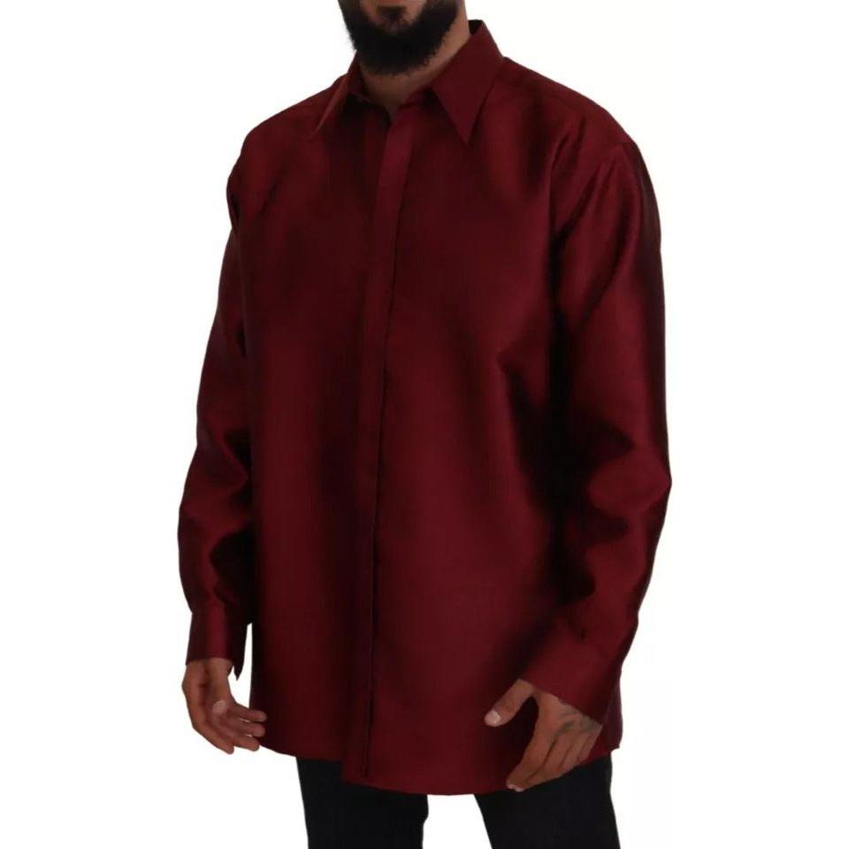 Dolce & Gabbana Bordeaux Cotton Long Sleeve Men Formal Shirt Dolce & Gabbana Black