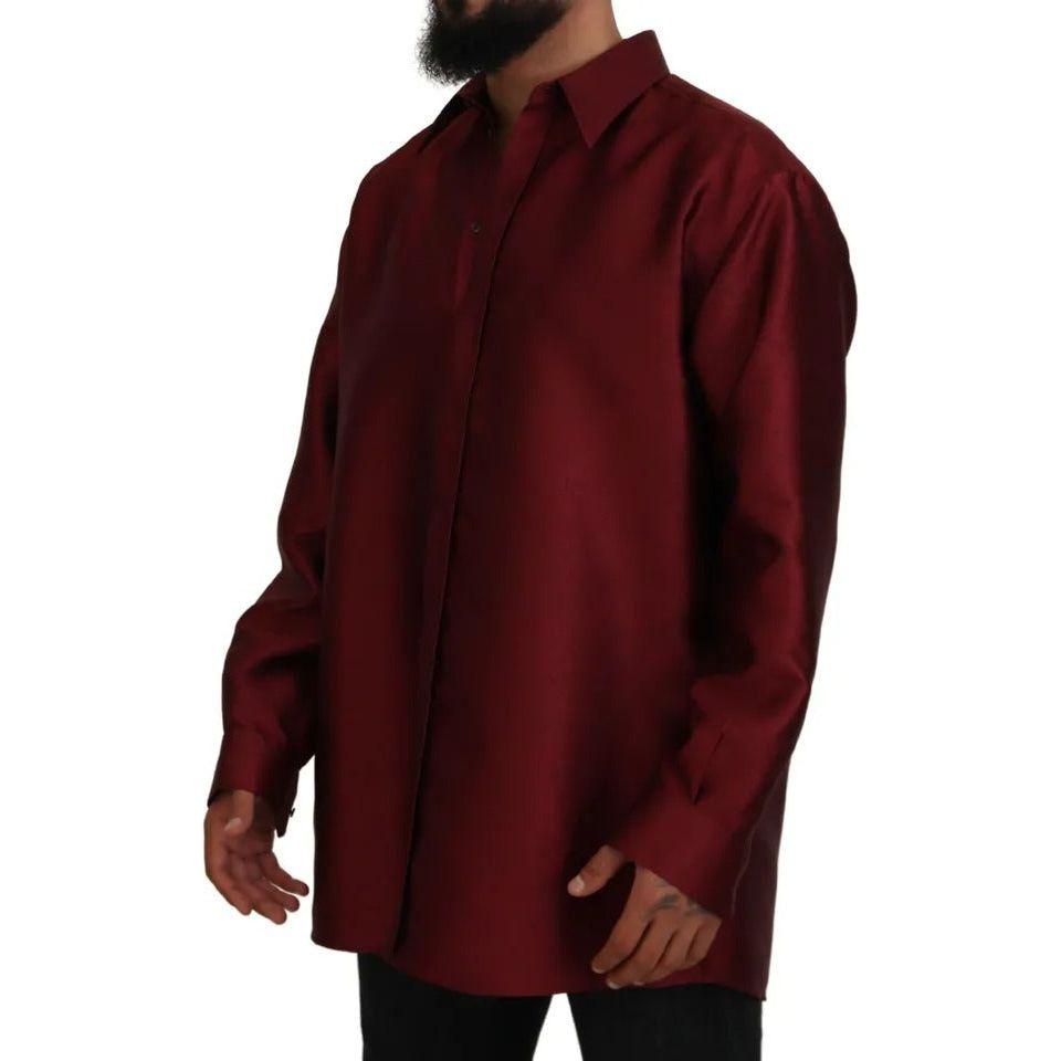 Dolce & Gabbana Bordeaux Cotton Long Sleeve Men Formal Shirt Dolce & Gabbana Black