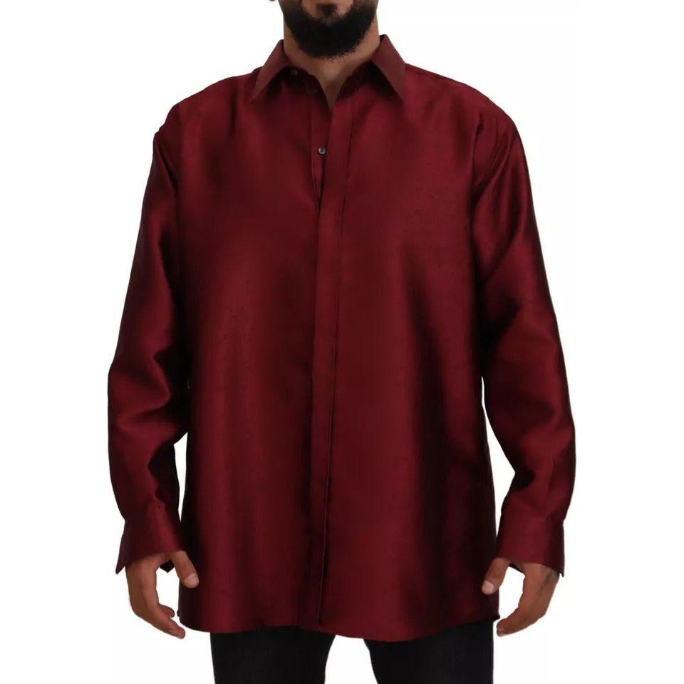 Dolce & Gabbana Bordeaux Cotton Long Sleeve Men Formal Shirt Dolce & Gabbana Black